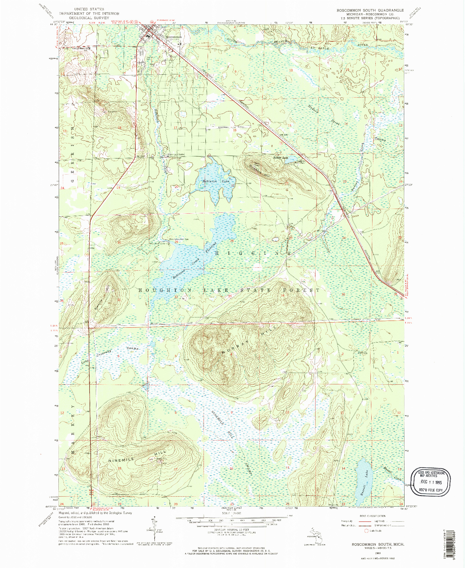 USGS 1:24000-SCALE QUADRANGLE FOR ROSCOMMON SOUTH, MI 1963