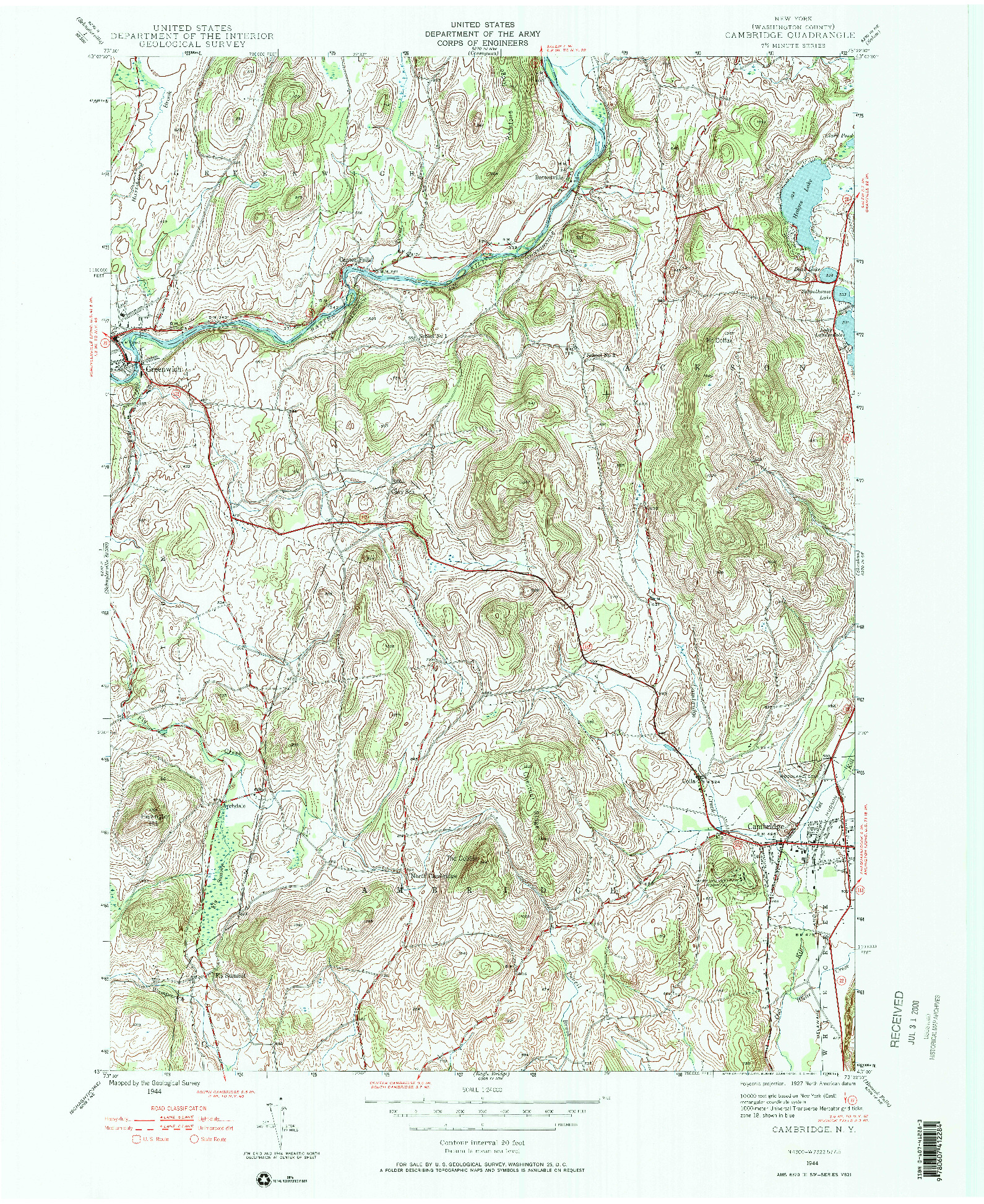 USGS 1:24000-SCALE QUADRANGLE FOR CAMBRIDGE, NY 1944