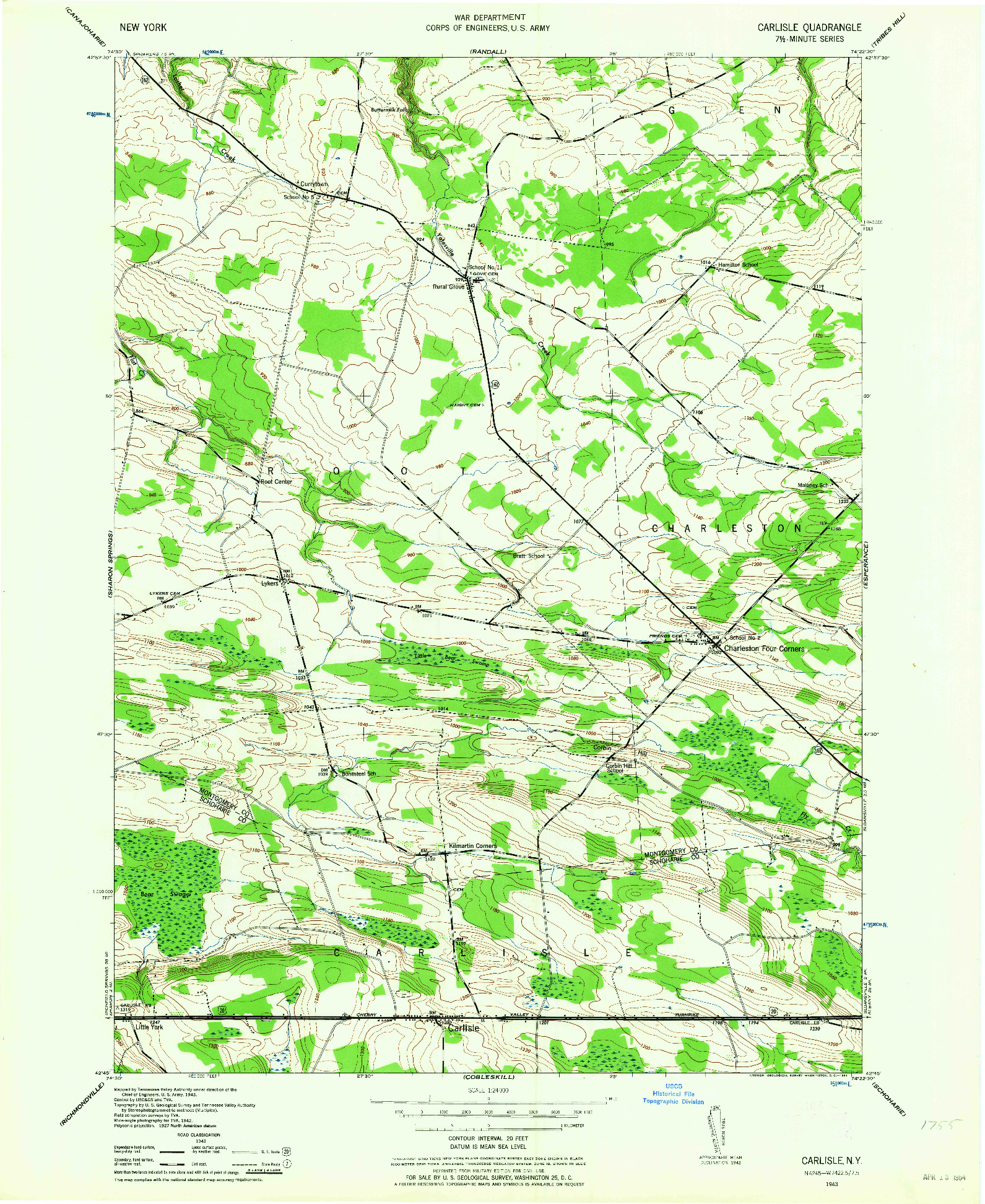 USGS 1:24000-SCALE QUADRANGLE FOR CARLISLE, NY 1943