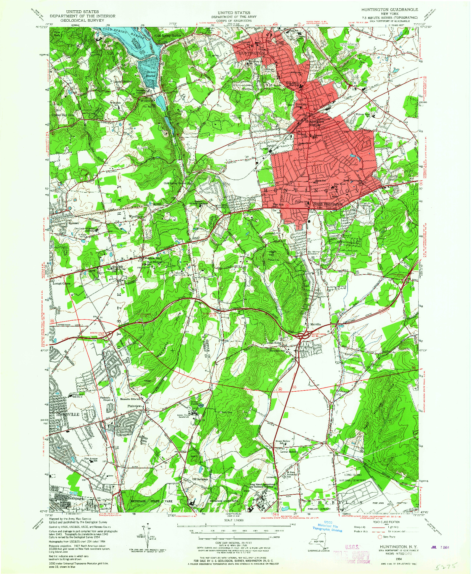 USGS 1:24000-SCALE QUADRANGLE FOR HUNTINGTON, NY 1954