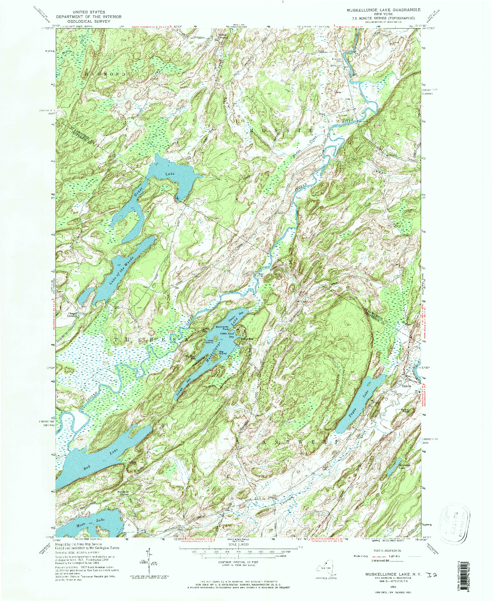 USGS 1:24000-SCALE QUADRANGLE FOR MUSKELLUNGE LAKE, NY 1961