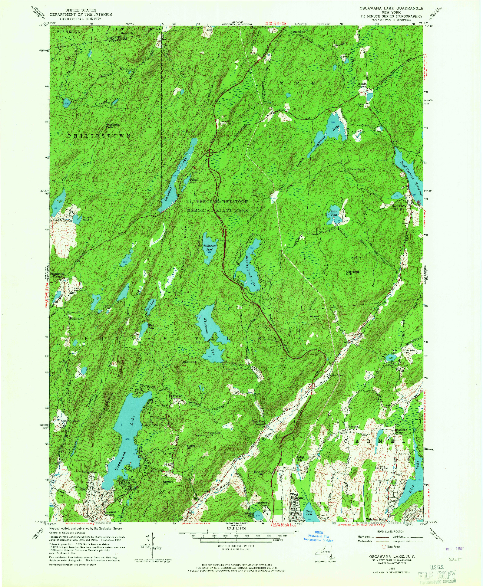 USGS 1:24000-SCALE QUADRANGLE FOR OSCAWANA LAKE, NY 1956