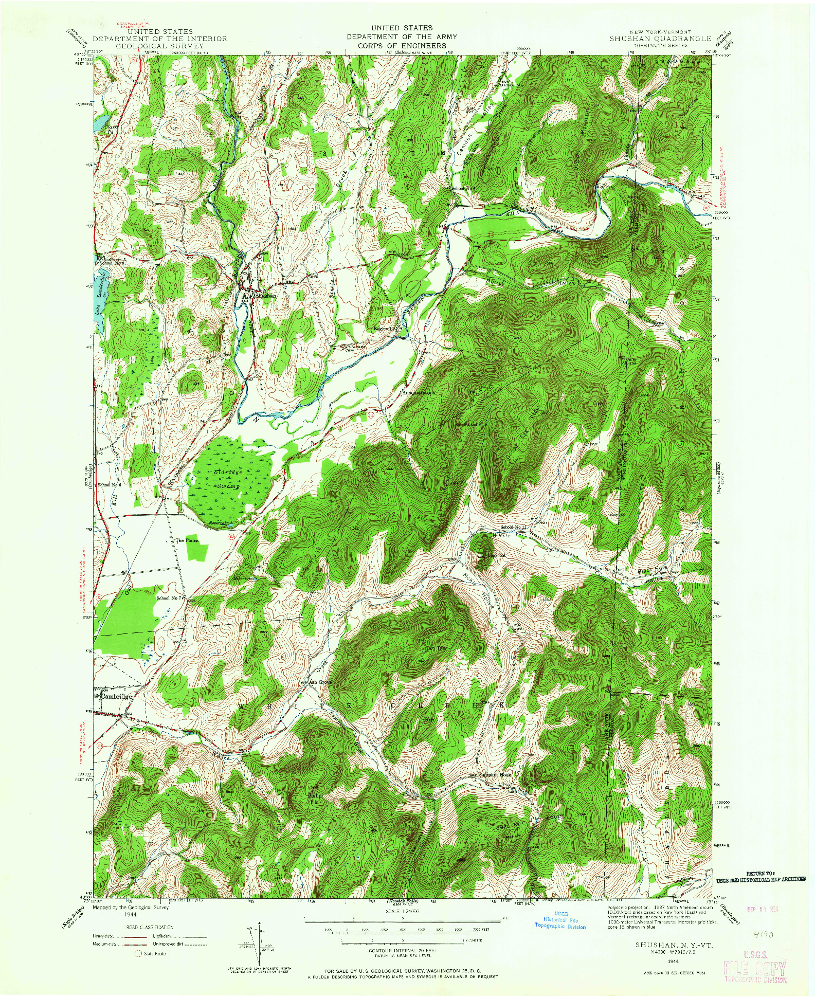 USGS 1:24000-SCALE QUADRANGLE FOR SHUSHAN, NY 1944