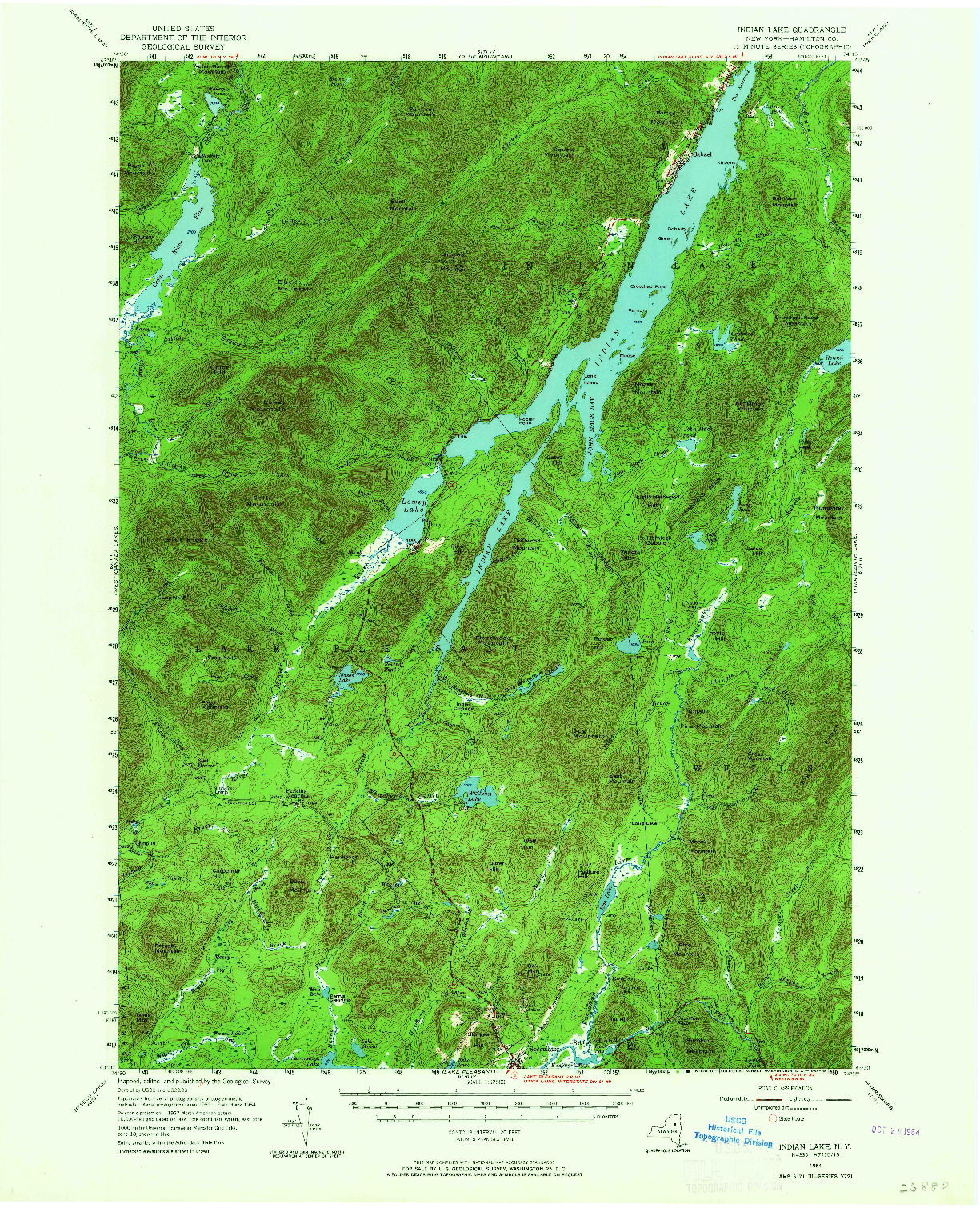 USGS 1:62500-SCALE QUADRANGLE FOR INDIAN LAKE, NY 1954