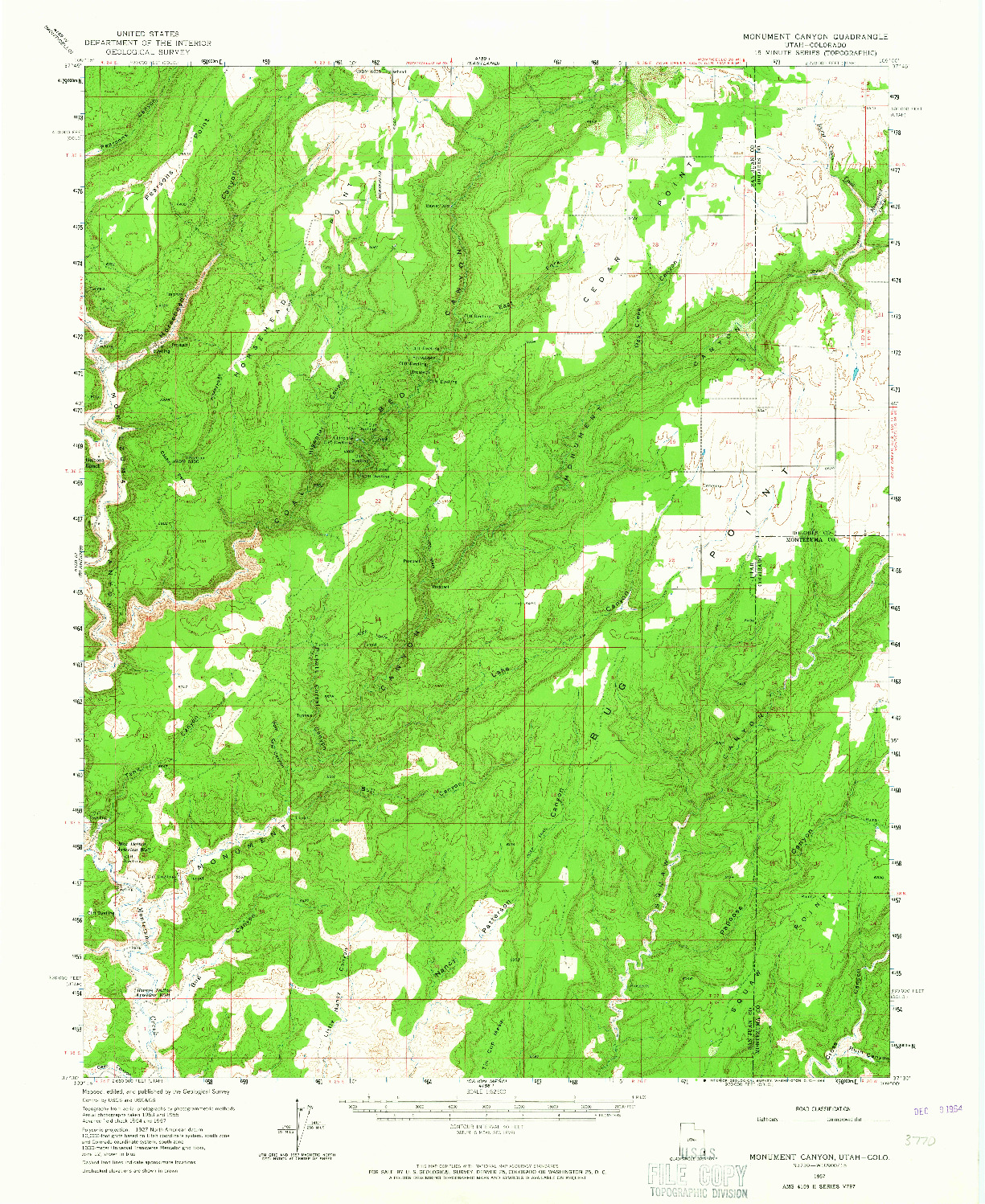 USGS 1:62500-SCALE QUADRANGLE FOR MONUMENT CANYON, UT 1957