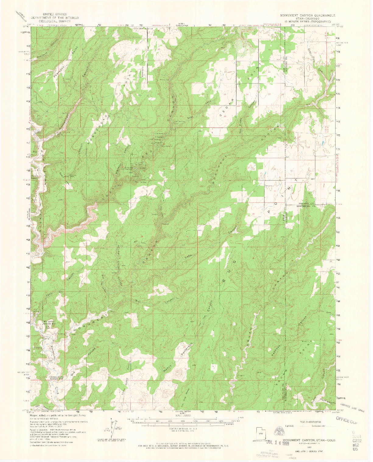 USGS 1:62500-SCALE QUADRANGLE FOR MONUMENT CANYON, UT 1957