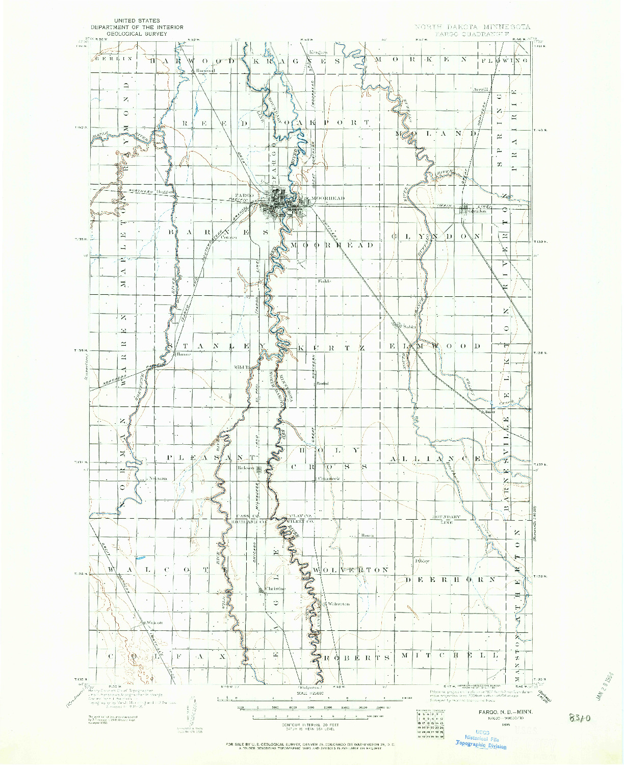 USGS 1:125000-SCALE QUADRANGLE FOR FARGO, ND 1895