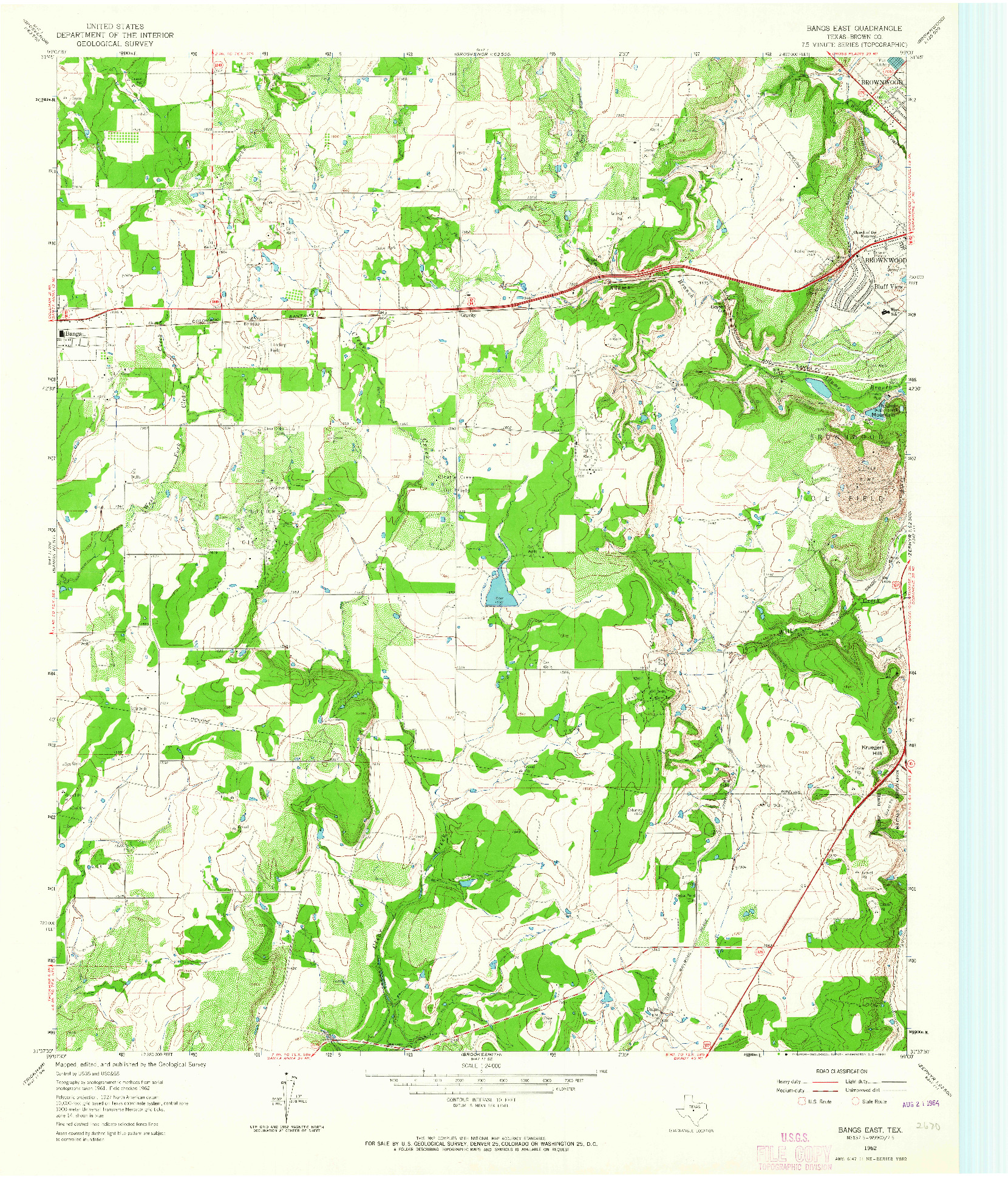 USGS 1:24000-SCALE QUADRANGLE FOR BANGS EAST, TX 1962