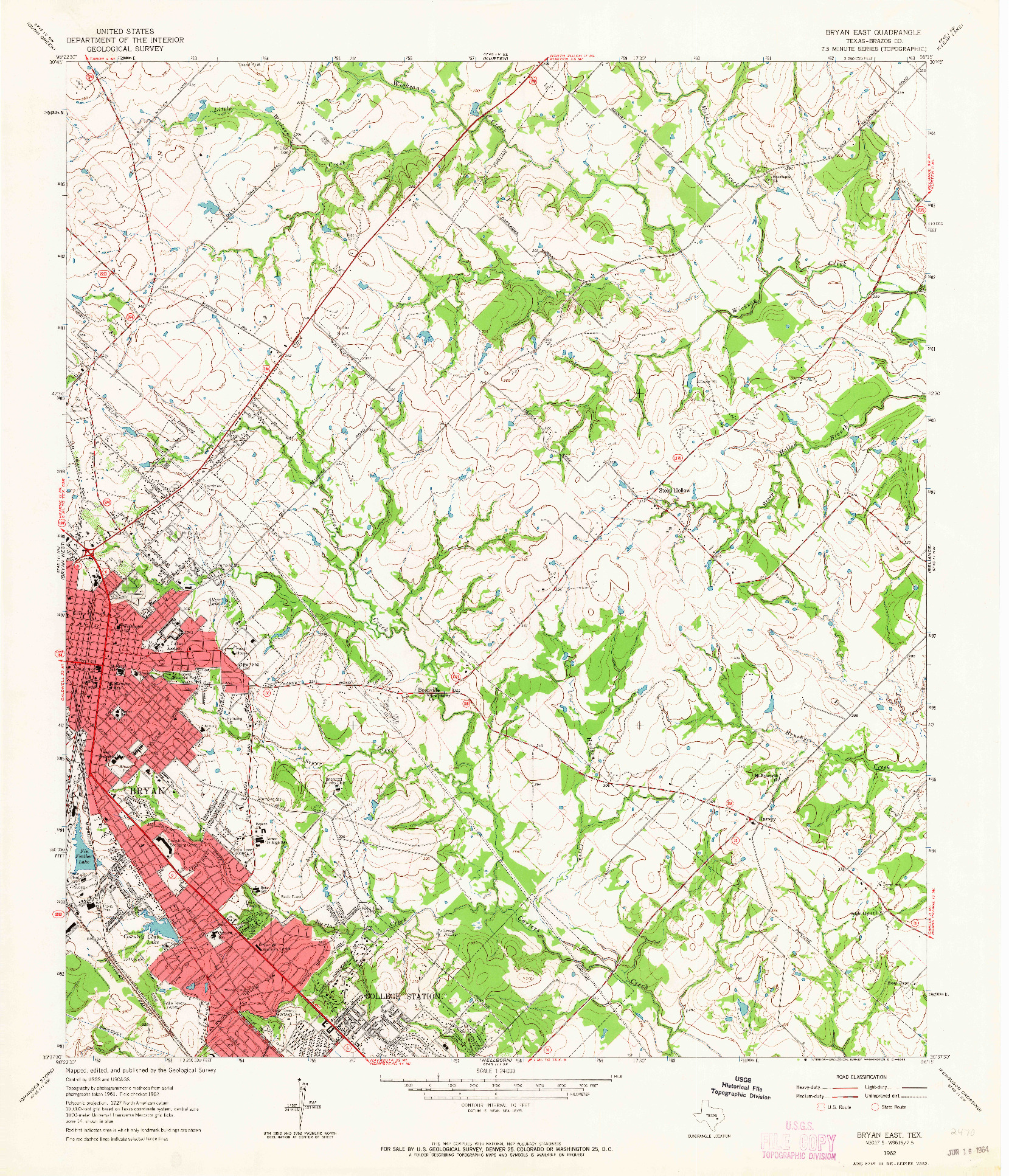 USGS 1:24000-SCALE QUADRANGLE FOR BRYAN EAST, TX 1962