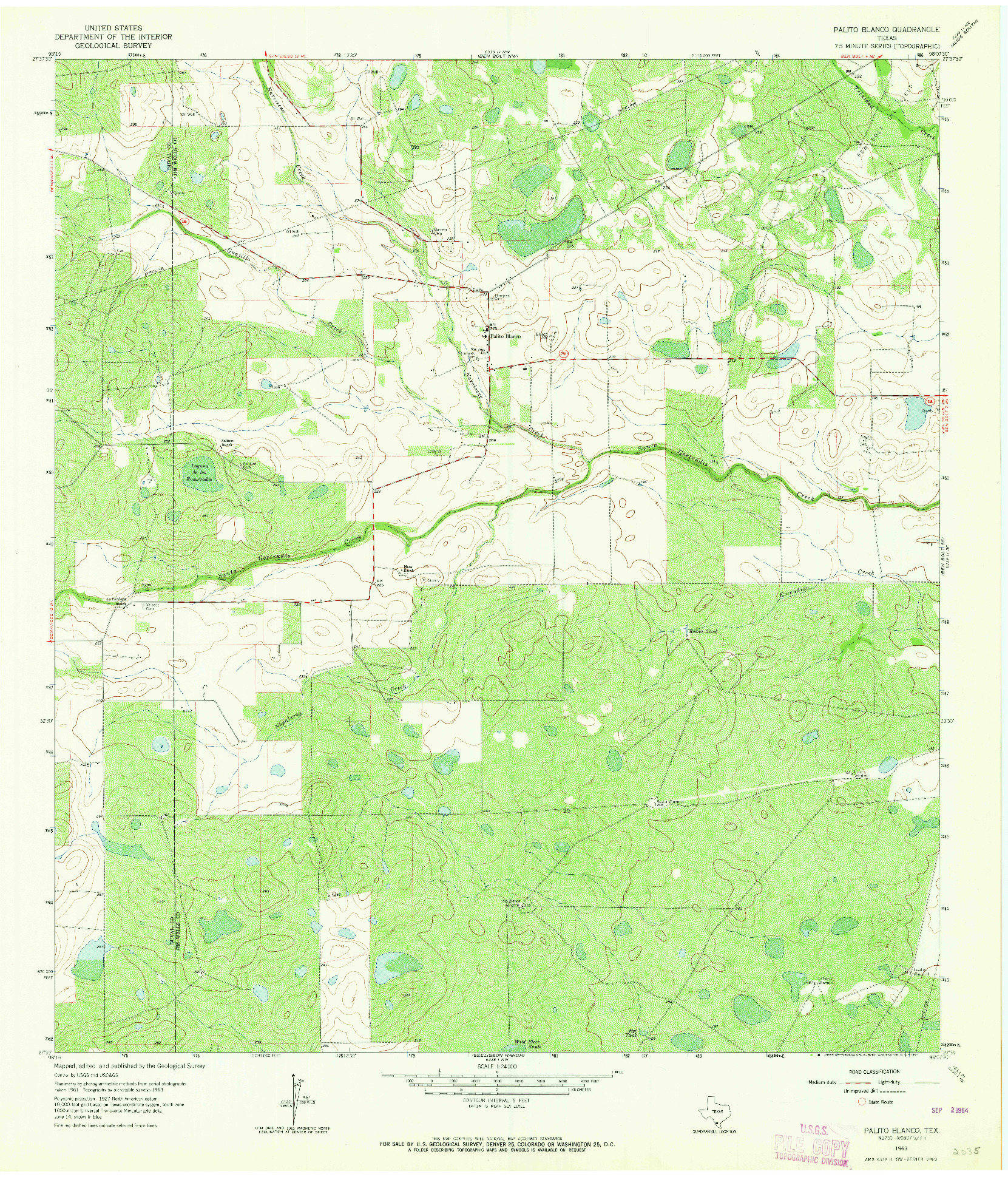 USGS 1:24000-SCALE QUADRANGLE FOR PALITO BLANCO, TX 1963
