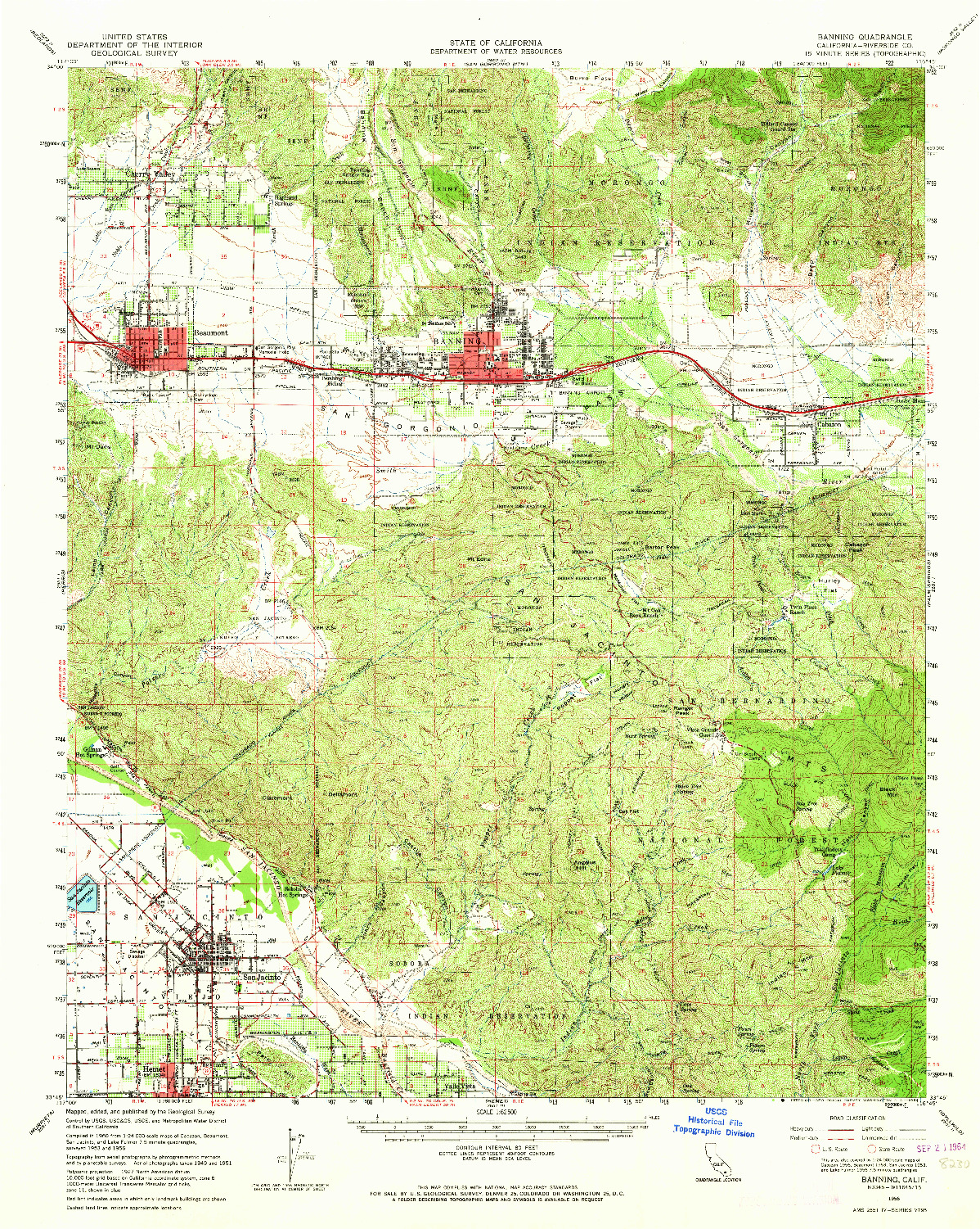 USGS 1:62500-SCALE QUADRANGLE FOR BANNING, CA 1956