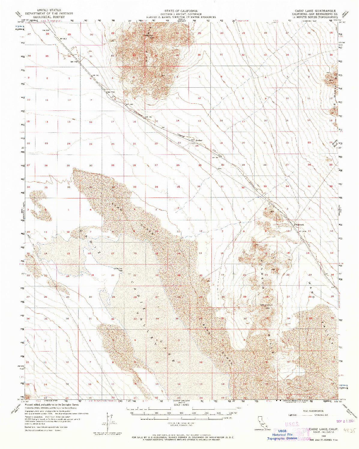 USGS 1:62500-SCALE QUADRANGLE FOR CADIZ LAKE, CA 1956