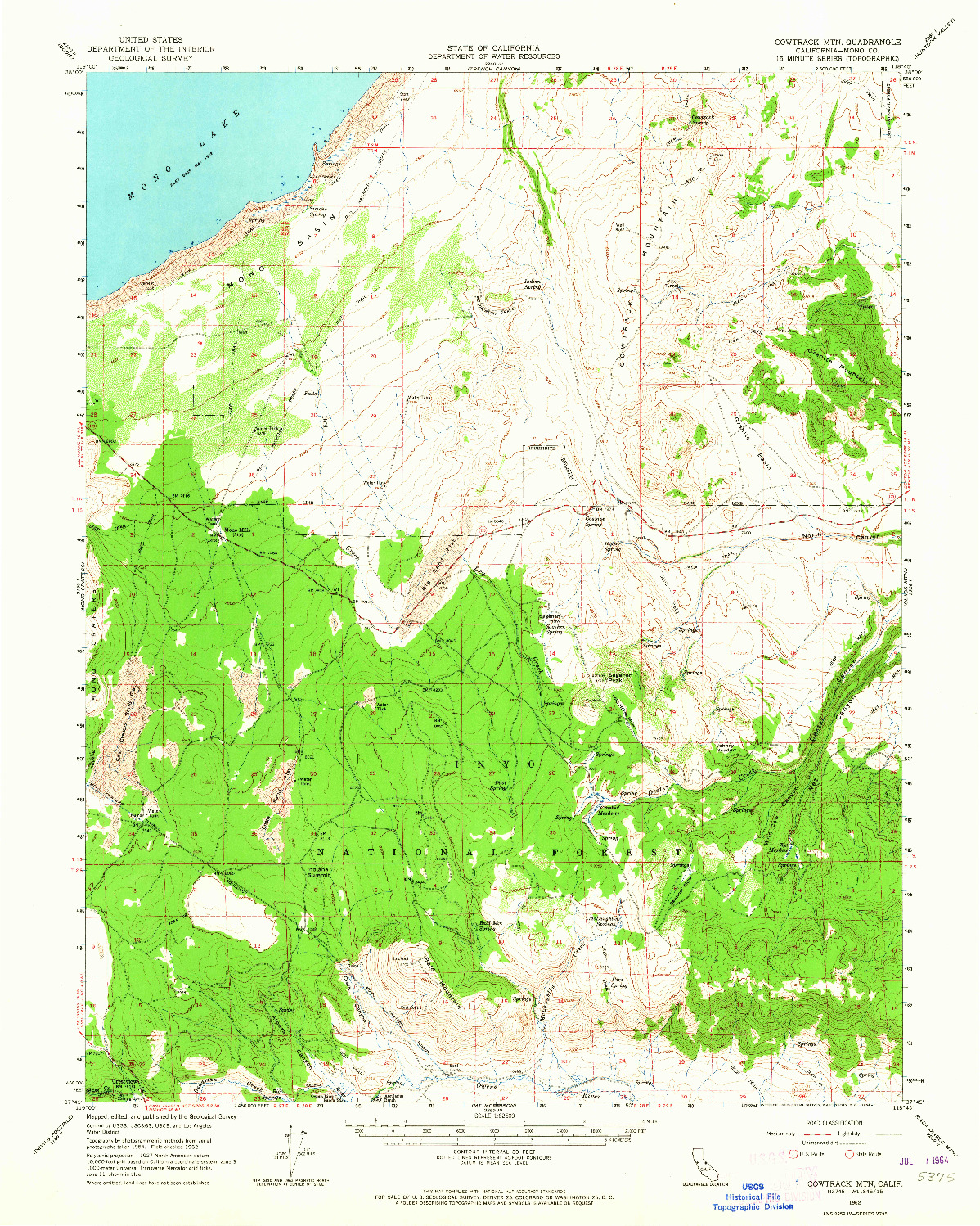 USGS 1:62500-SCALE QUADRANGLE FOR COWTRACK MTN, CA 1962