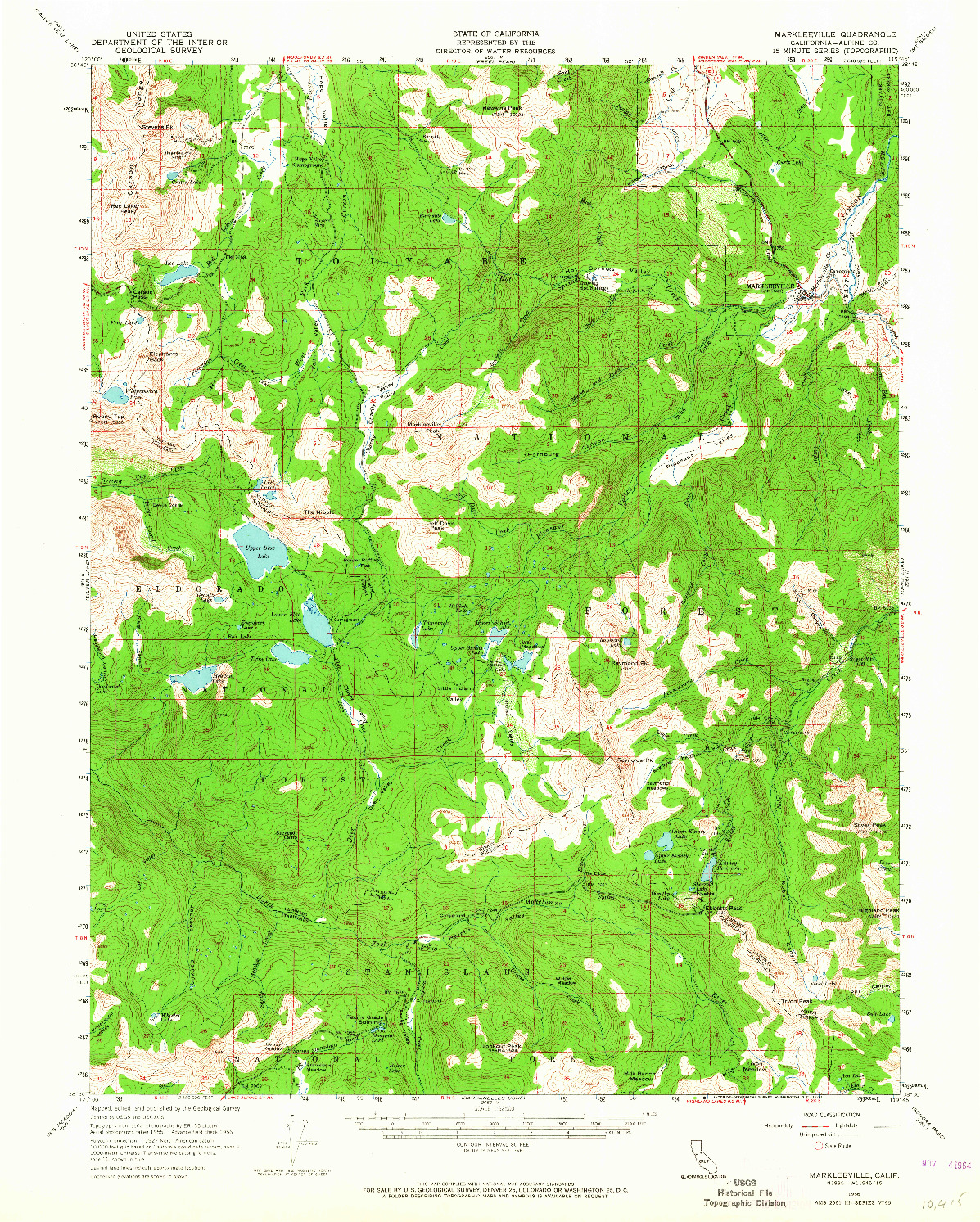 USGS 1:62500-SCALE QUADRANGLE FOR MARKLEEVILLE, CA 1956