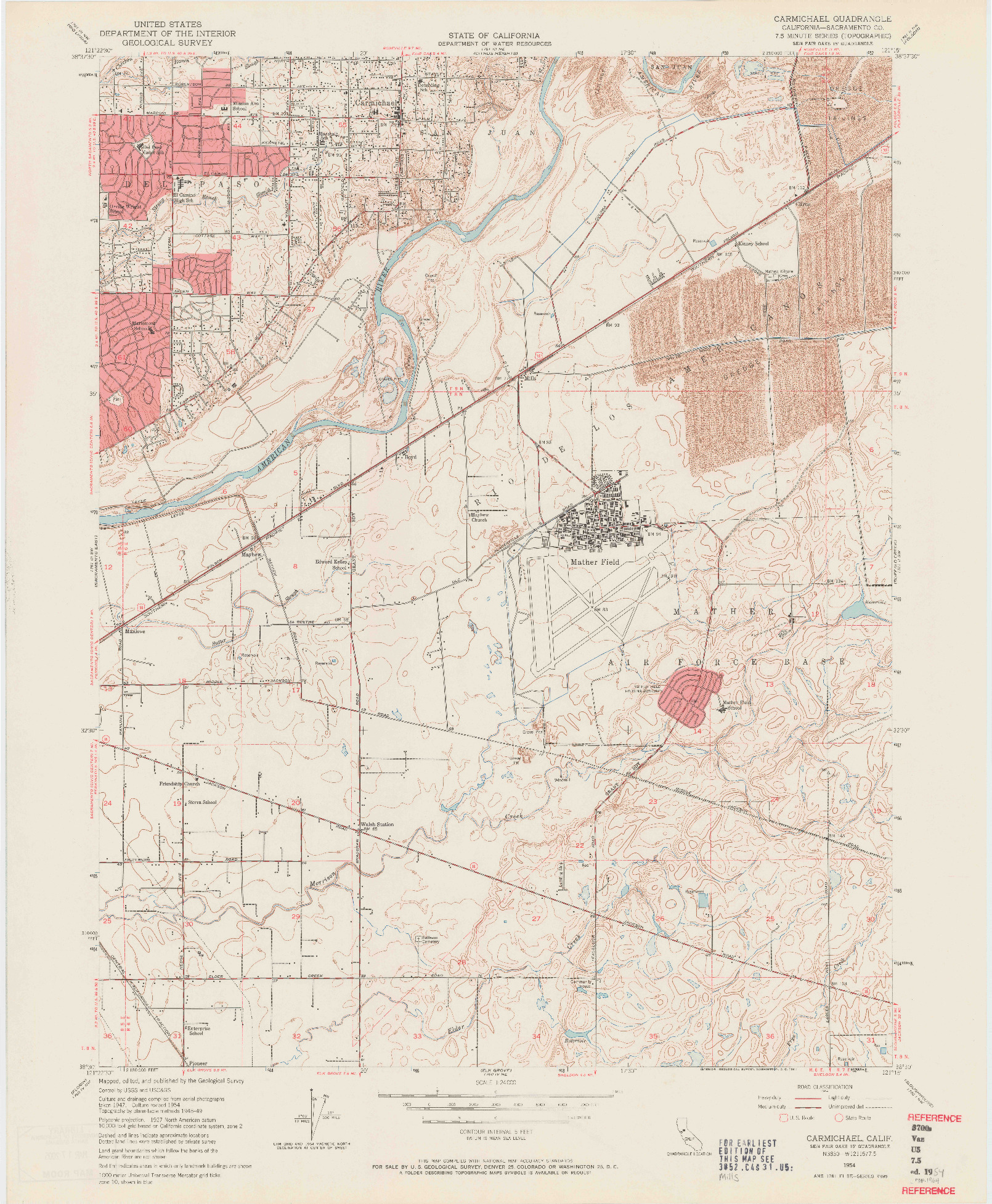 USGS 1:24000-SCALE QUADRANGLE FOR CARMICHAEL, CA 1954