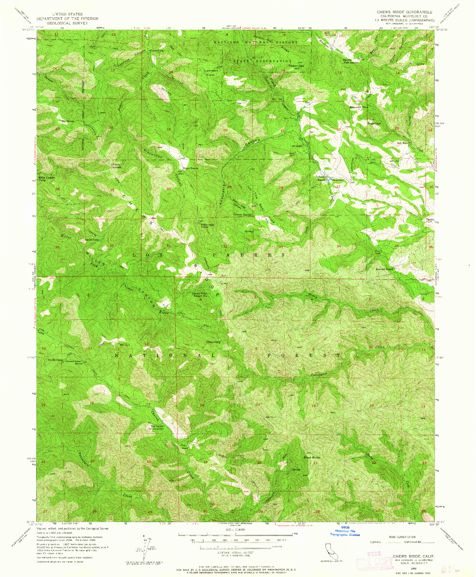 USGS 1:24000-SCALE QUADRANGLE FOR CHEWS RIDGE, CA 1956