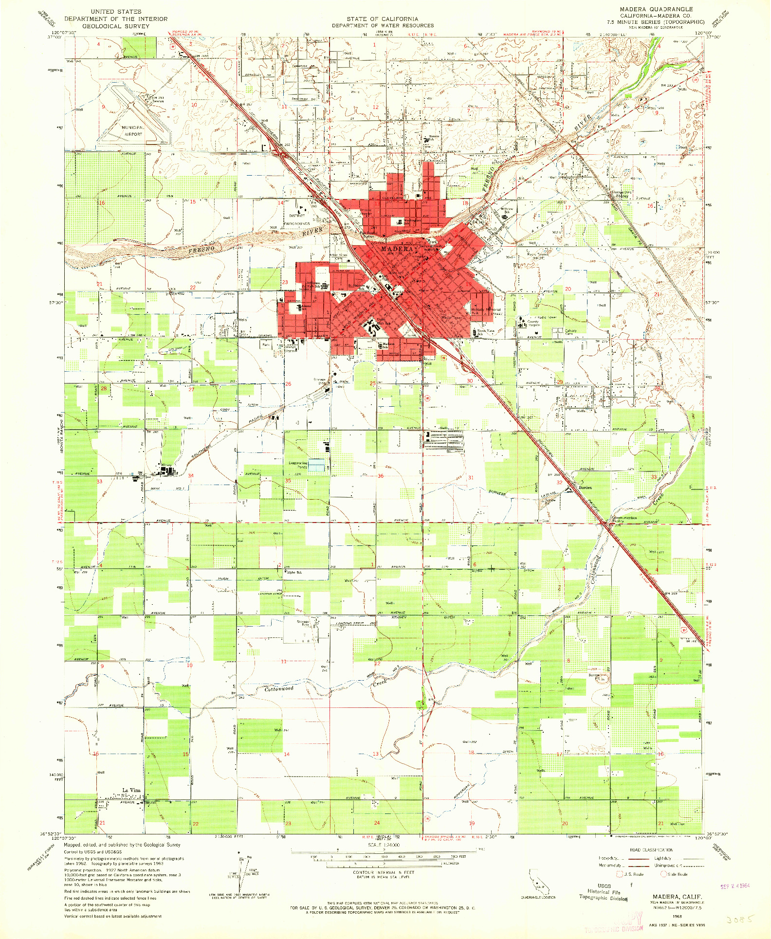 USGS 1:24000-SCALE QUADRANGLE FOR MADERA, CA 1963