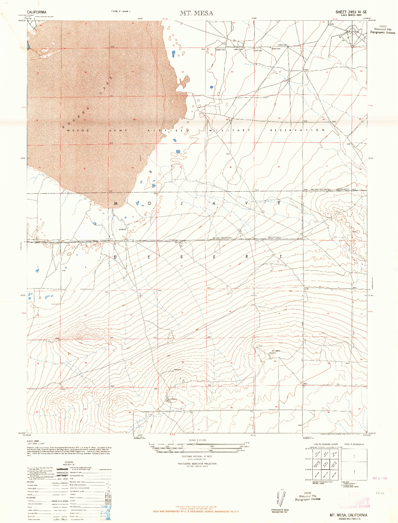 USGS 1:24000-SCALE QUADRANGLE FOR MT. MESA, CA 1947