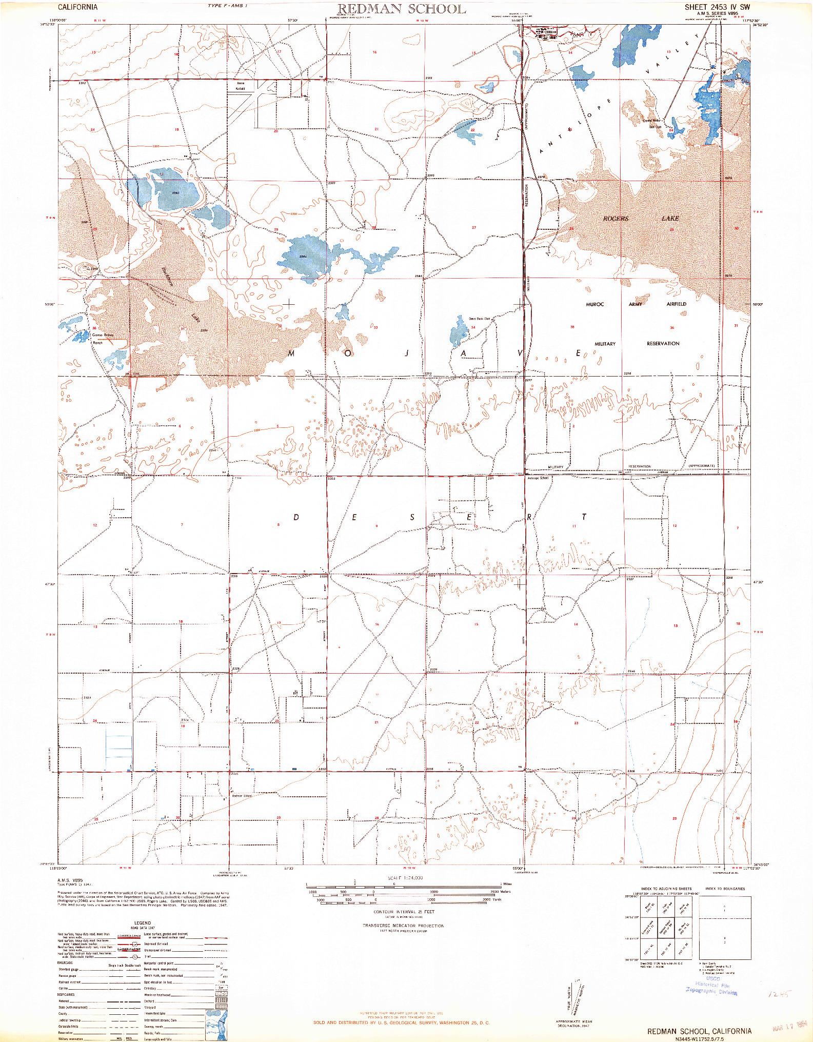 USGS 1:24000-SCALE QUADRANGLE FOR REDMAN SCHOOL, CA 1947