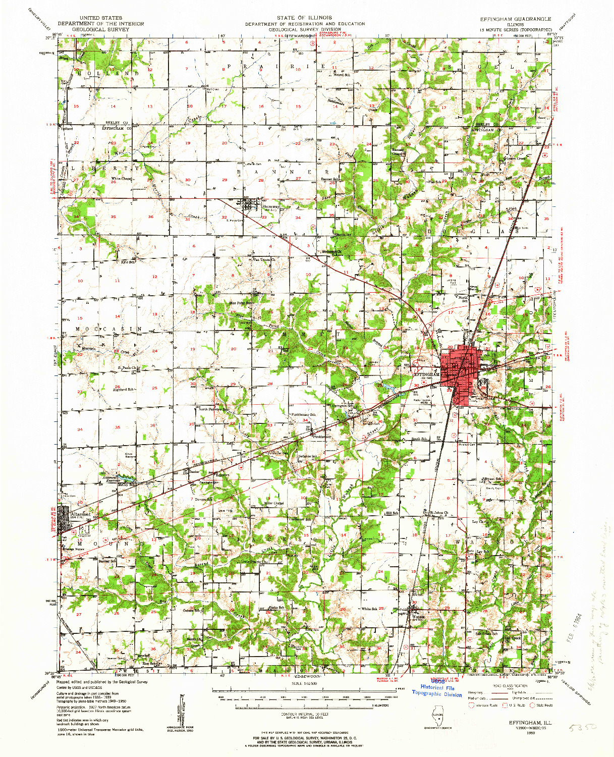 USGS 1:62500-SCALE QUADRANGLE FOR EFFINGHAM, IL 1950