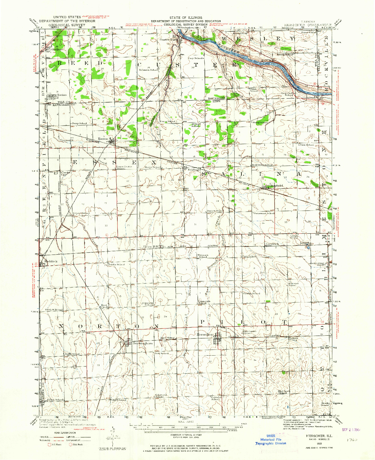 USGS 1:62500-SCALE QUADRANGLE FOR HERSCHER, IL 1923