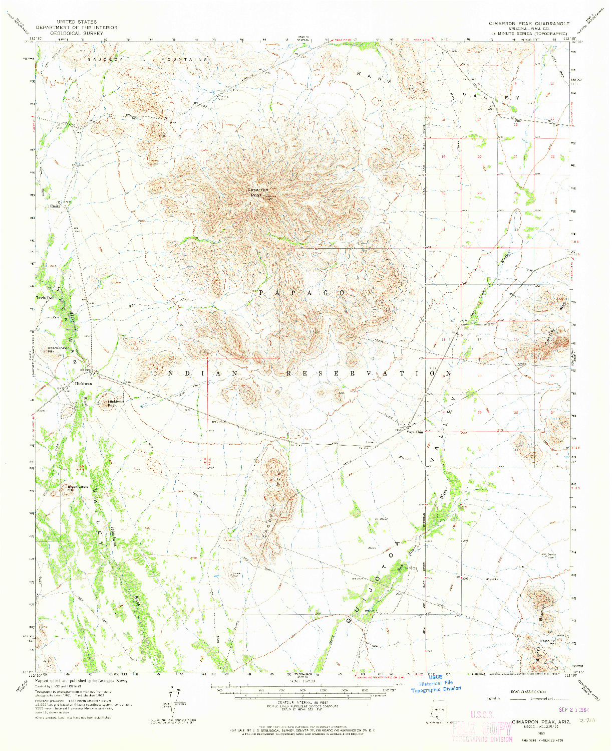 USGS 1:62500-SCALE QUADRANGLE FOR CIMARRON PEAK, AZ 1963