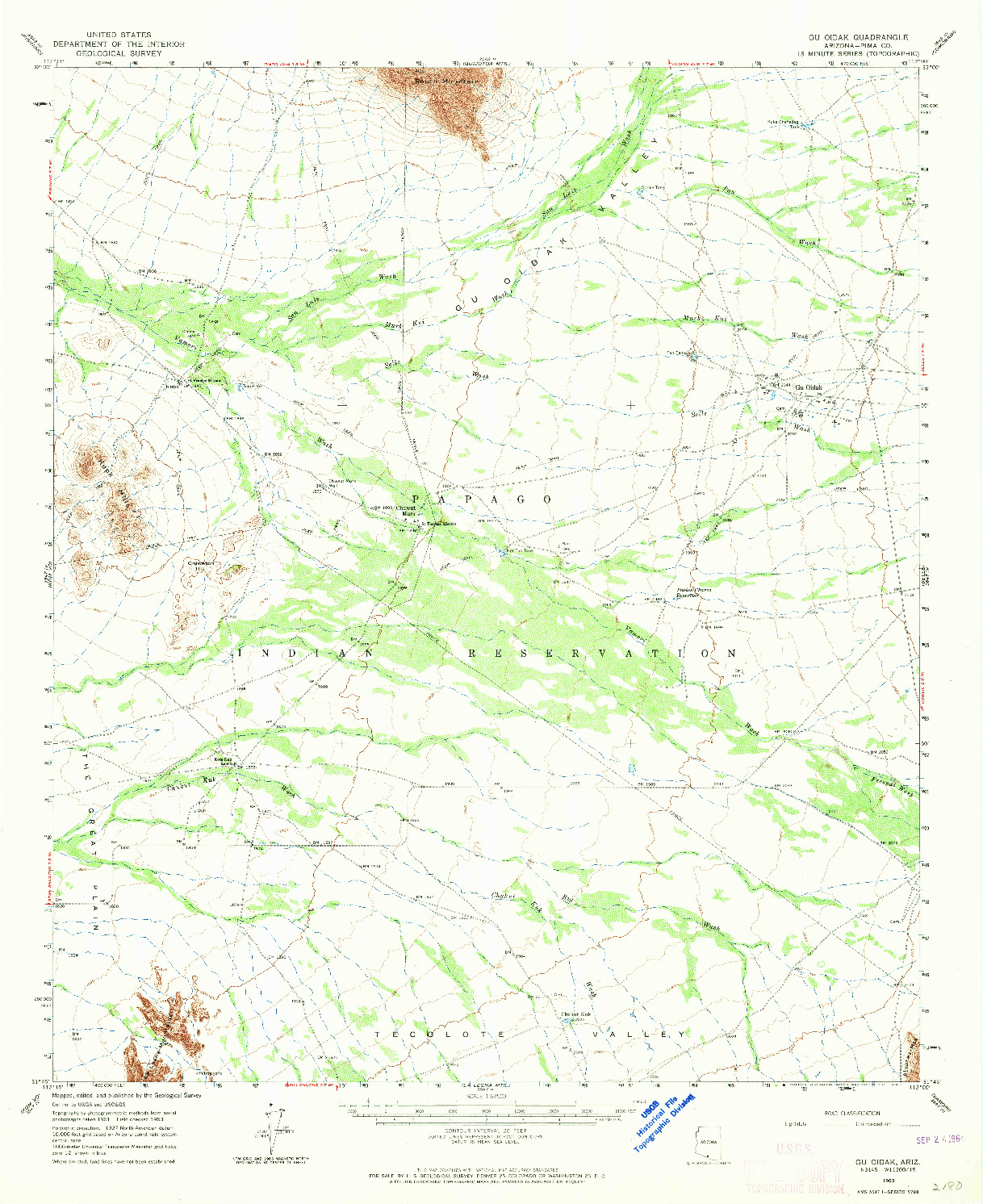 USGS 1:62500-SCALE QUADRANGLE FOR GU OIDAK, AZ 1963