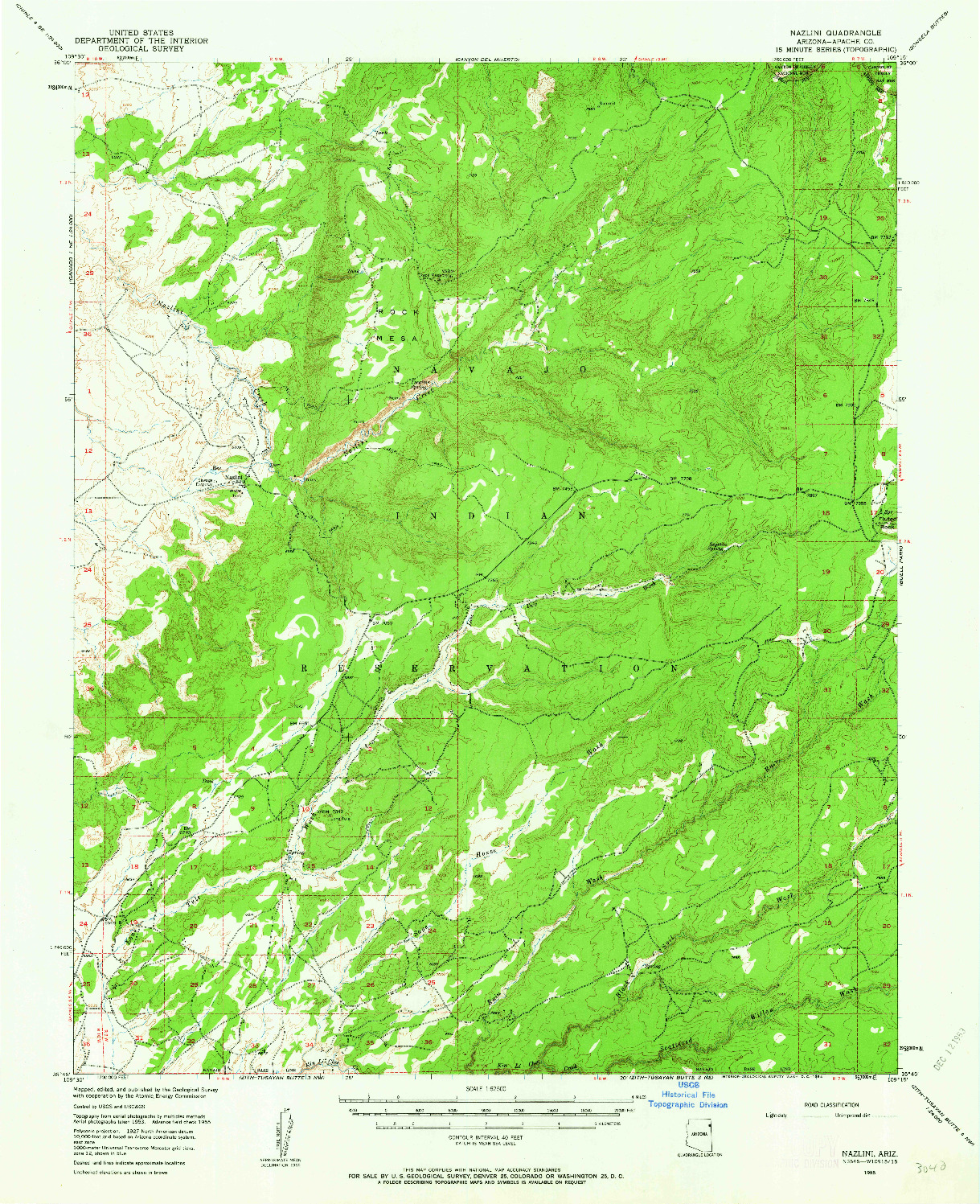 USGS 1:62500-SCALE QUADRANGLE FOR NAZLINI, AZ 1955