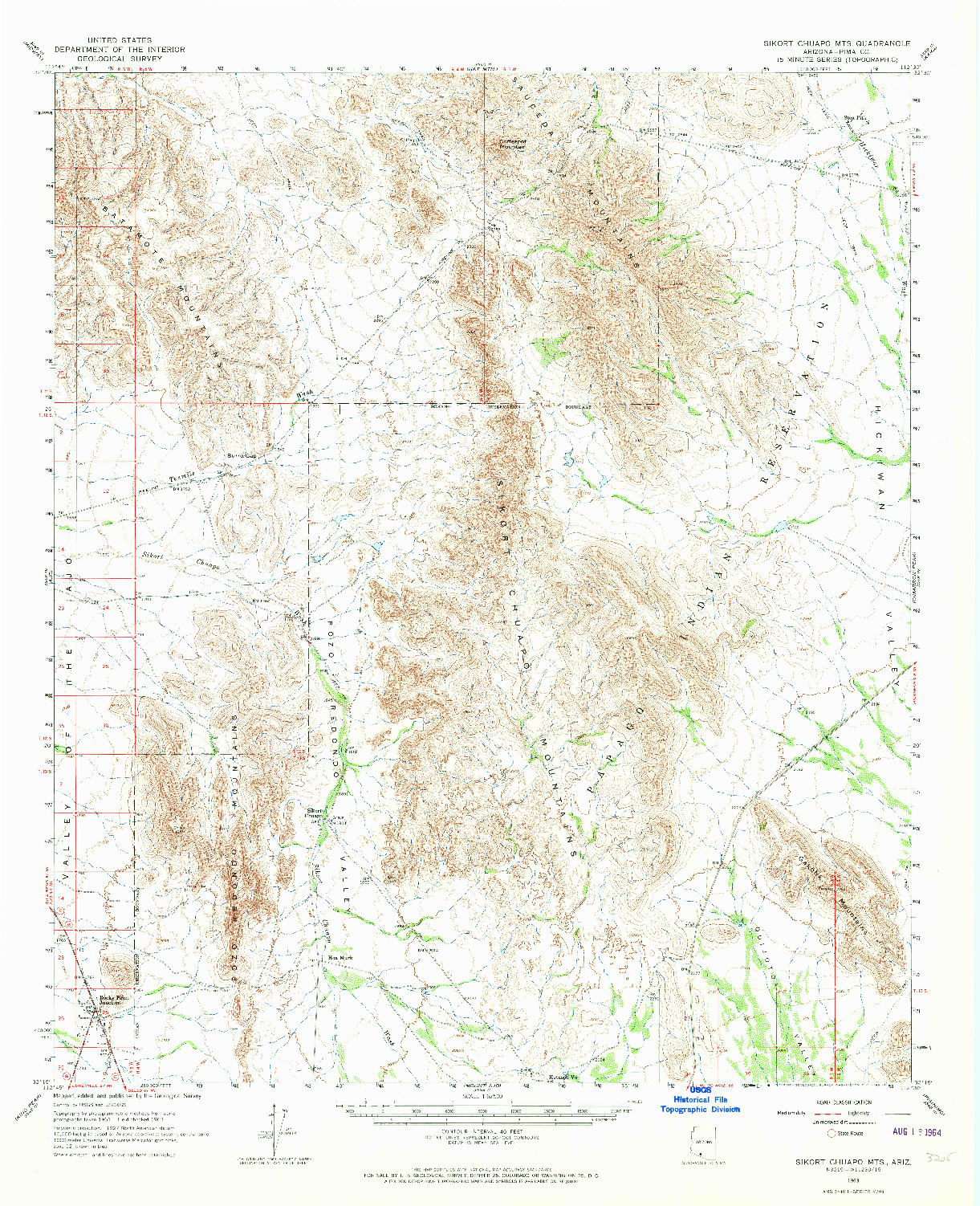 USGS 1:62500-SCALE QUADRANGLE FOR SIKORT CHUAPO MTS, AZ 1963