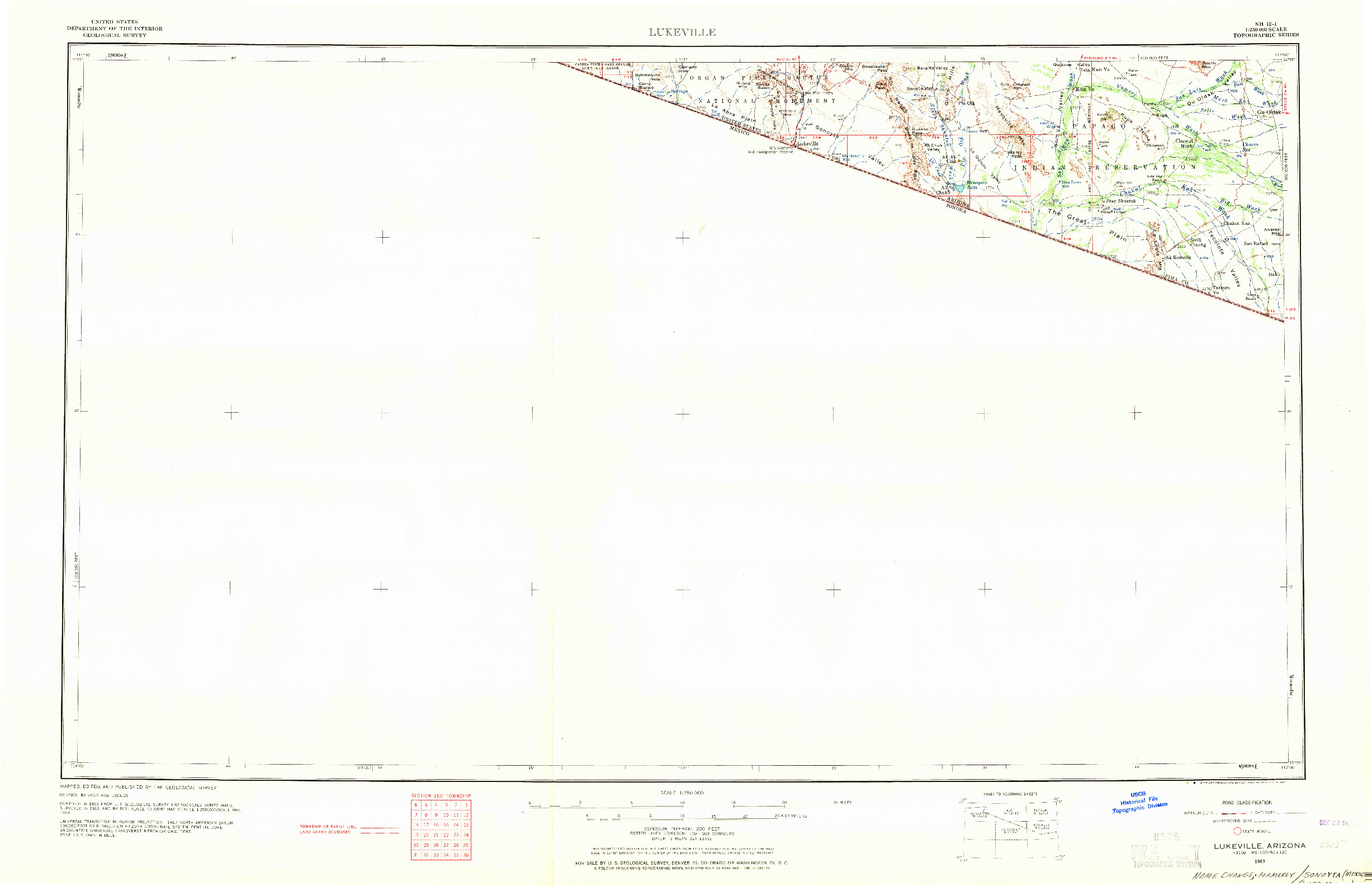 USGS 1:250000-SCALE QUADRANGLE FOR LUKEVILLE, AZ 1963