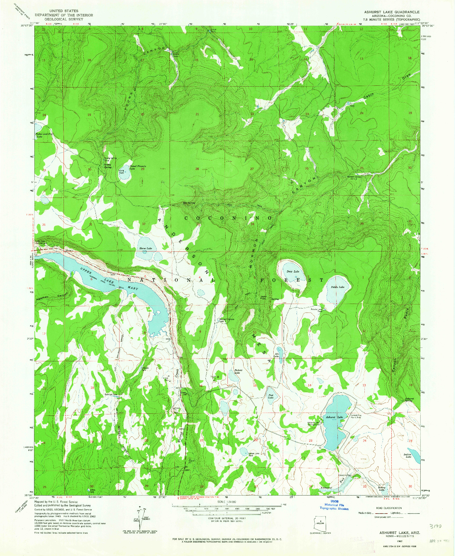 USGS 1:24000-SCALE QUADRANGLE FOR ASHURST LAKE, AZ 1962