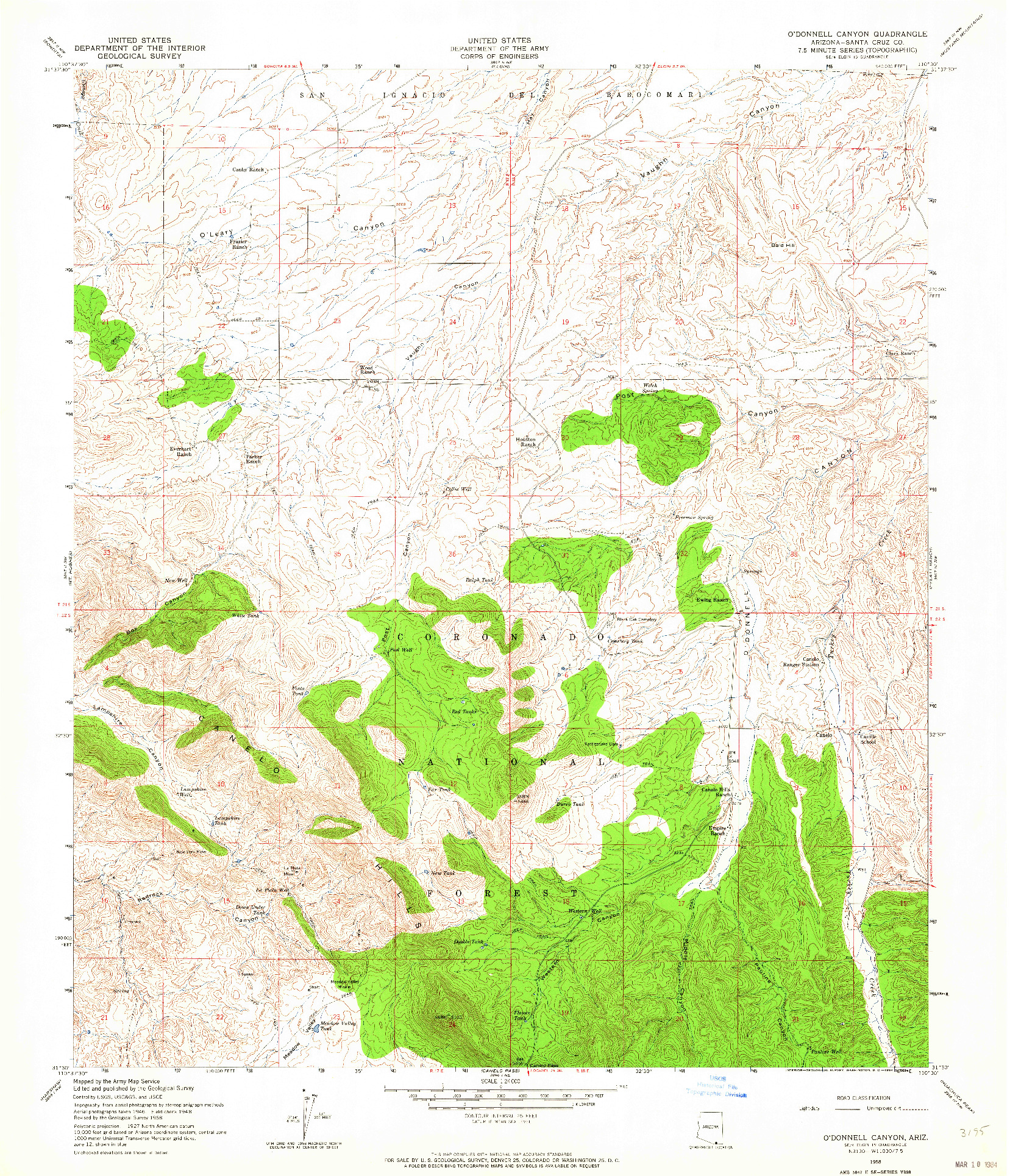 USGS 1:24000-SCALE QUADRANGLE FOR O'DONNELL CANYON, AZ 1958