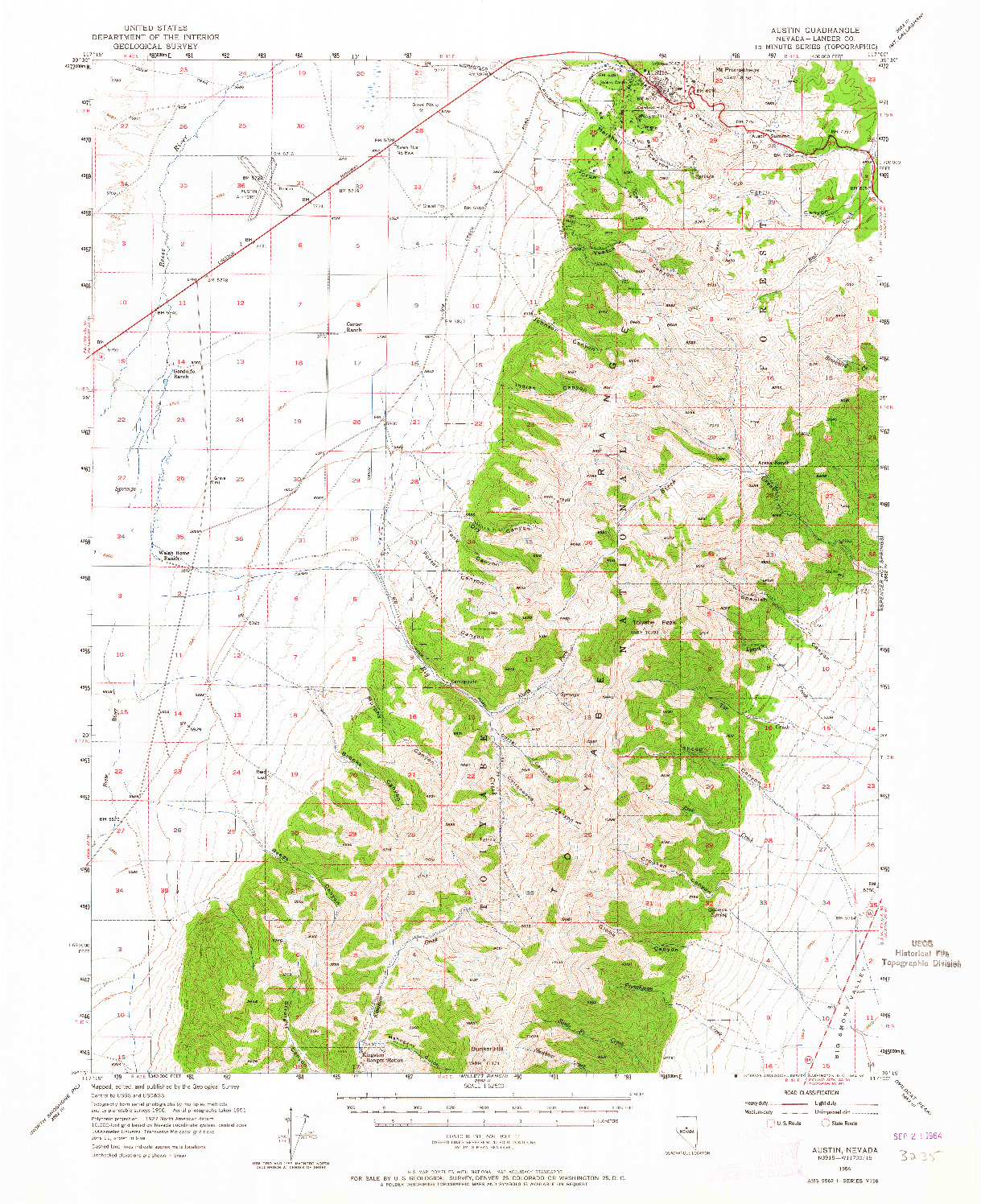 USGS 1:62500-SCALE QUADRANGLE FOR AUSTIN, NV 1956