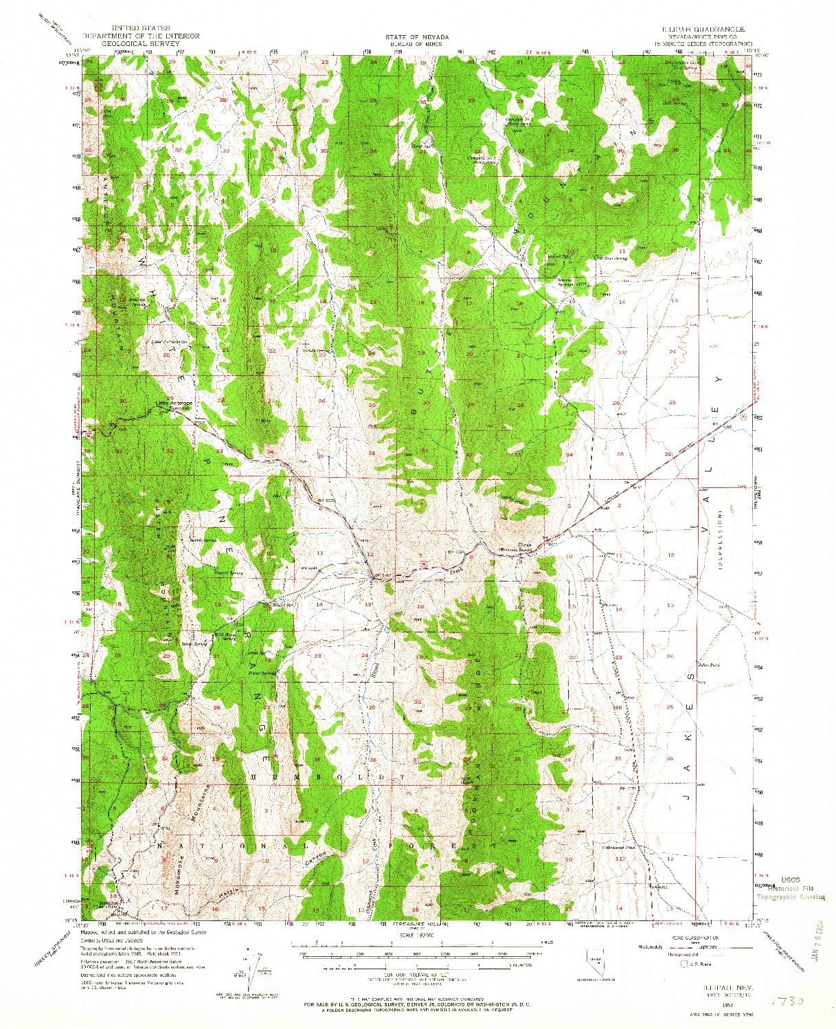 USGS 1:62500-SCALE QUADRANGLE FOR ILLIPAH, NV 1951