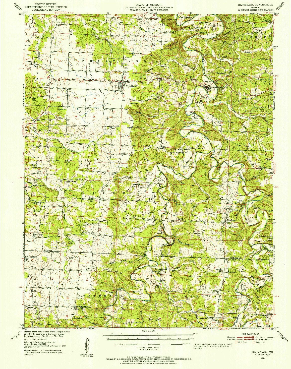 USGS 1:62500-SCALE QUADRANGLE FOR HERMITAGE, MO 1951
