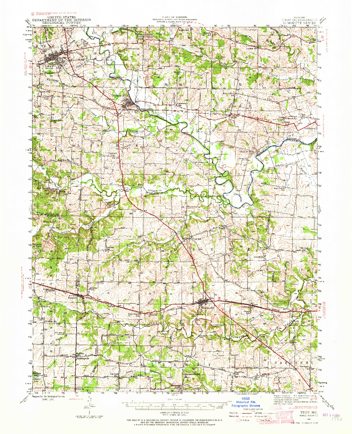 USGS 1:62500-SCALE QUADRANGLE FOR TROY, MO 1941