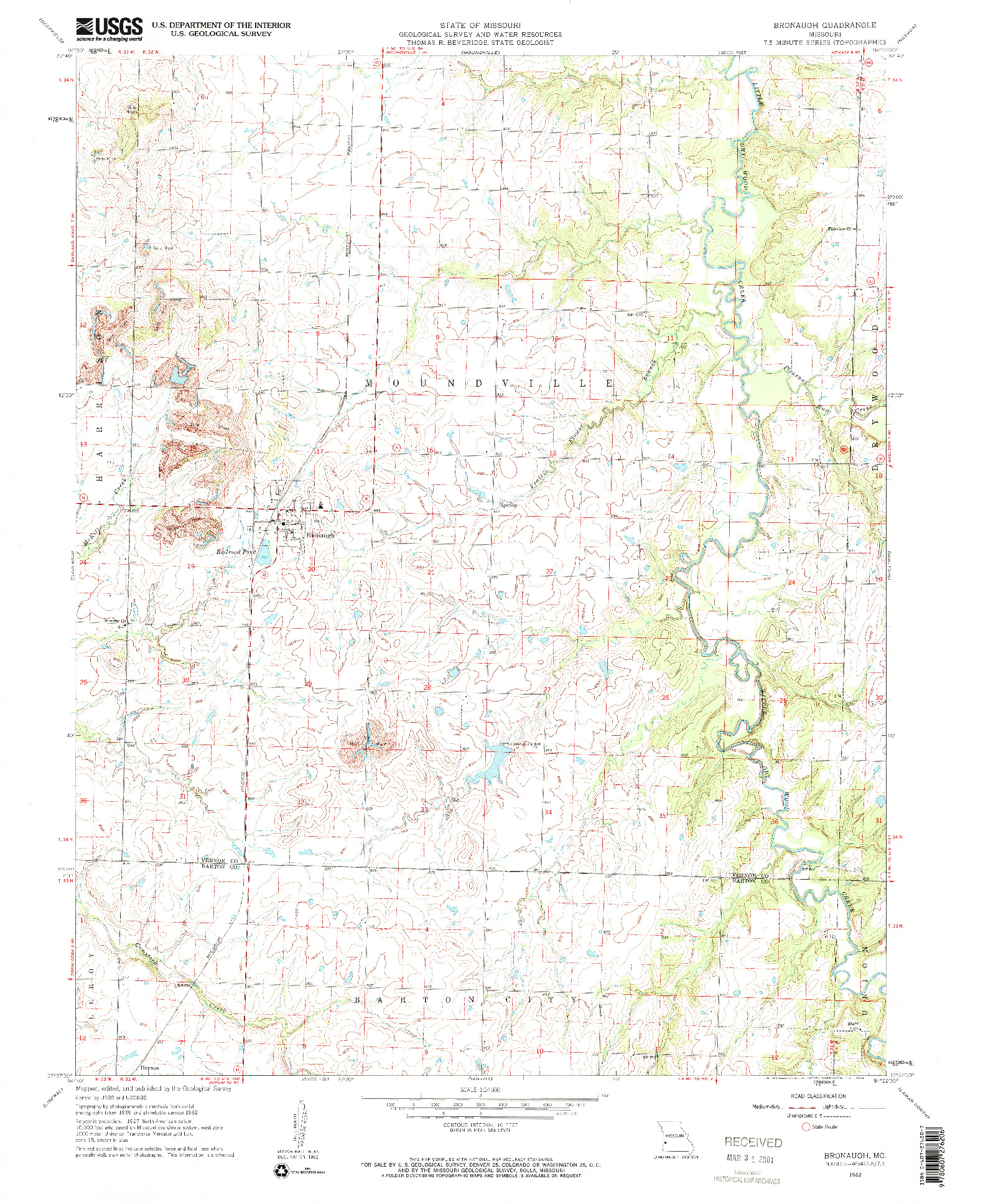 USGS 1:24000-SCALE QUADRANGLE FOR BRONAUGH, MO 1962