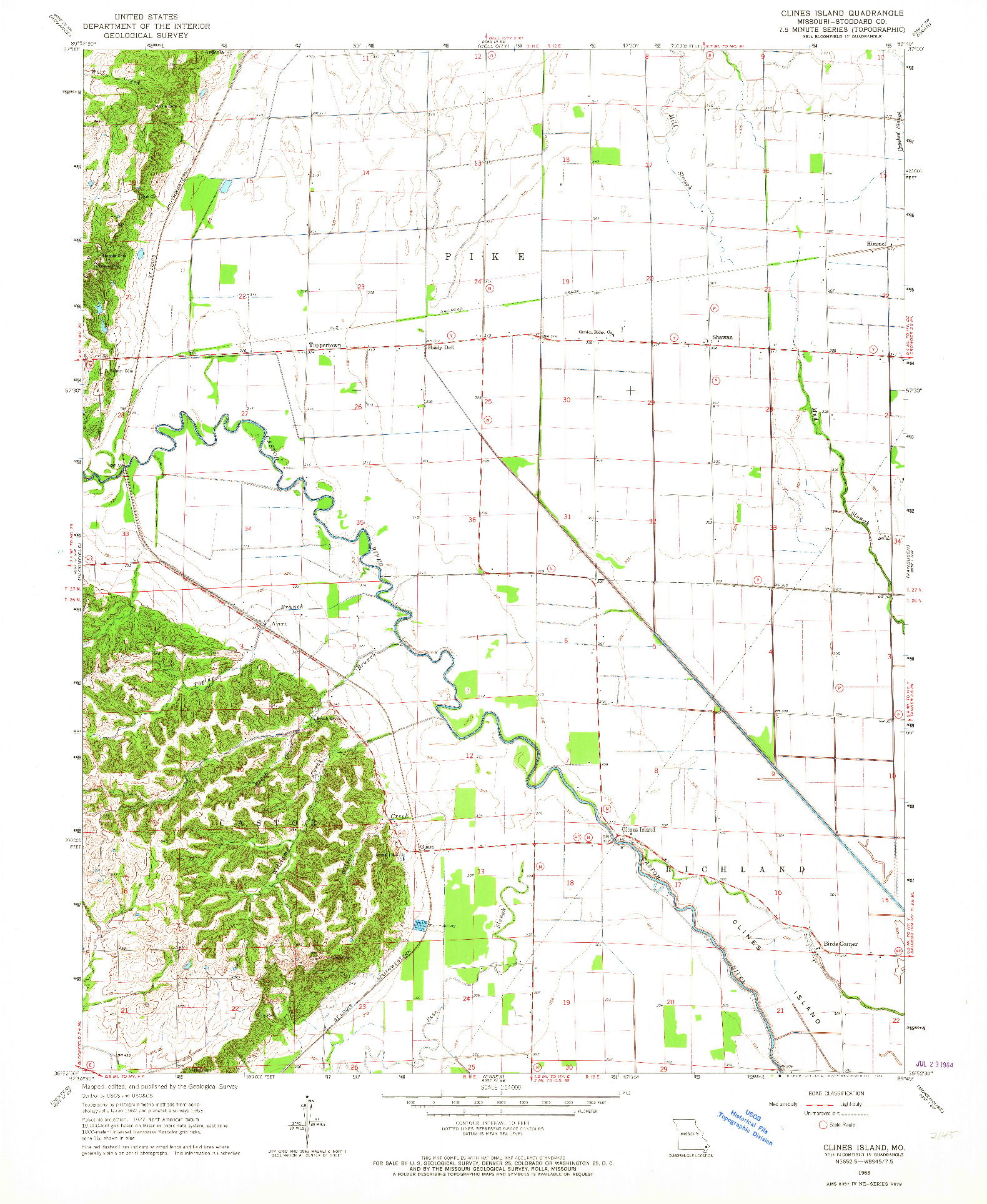 USGS 1:24000-SCALE QUADRANGLE FOR CLINES ISLAND, MO 1963