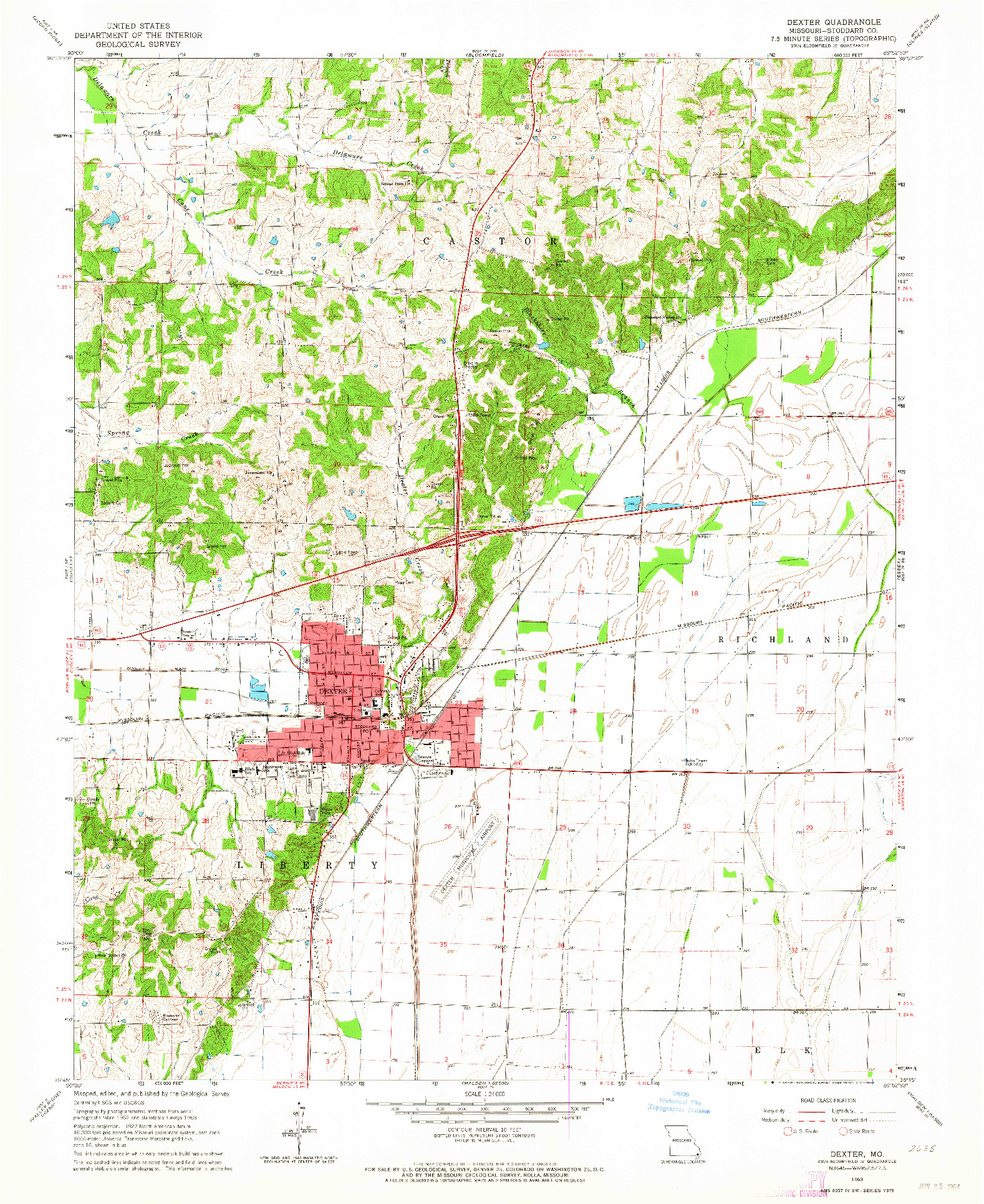 USGS 1:24000-SCALE QUADRANGLE FOR DEXTER, MO 1963