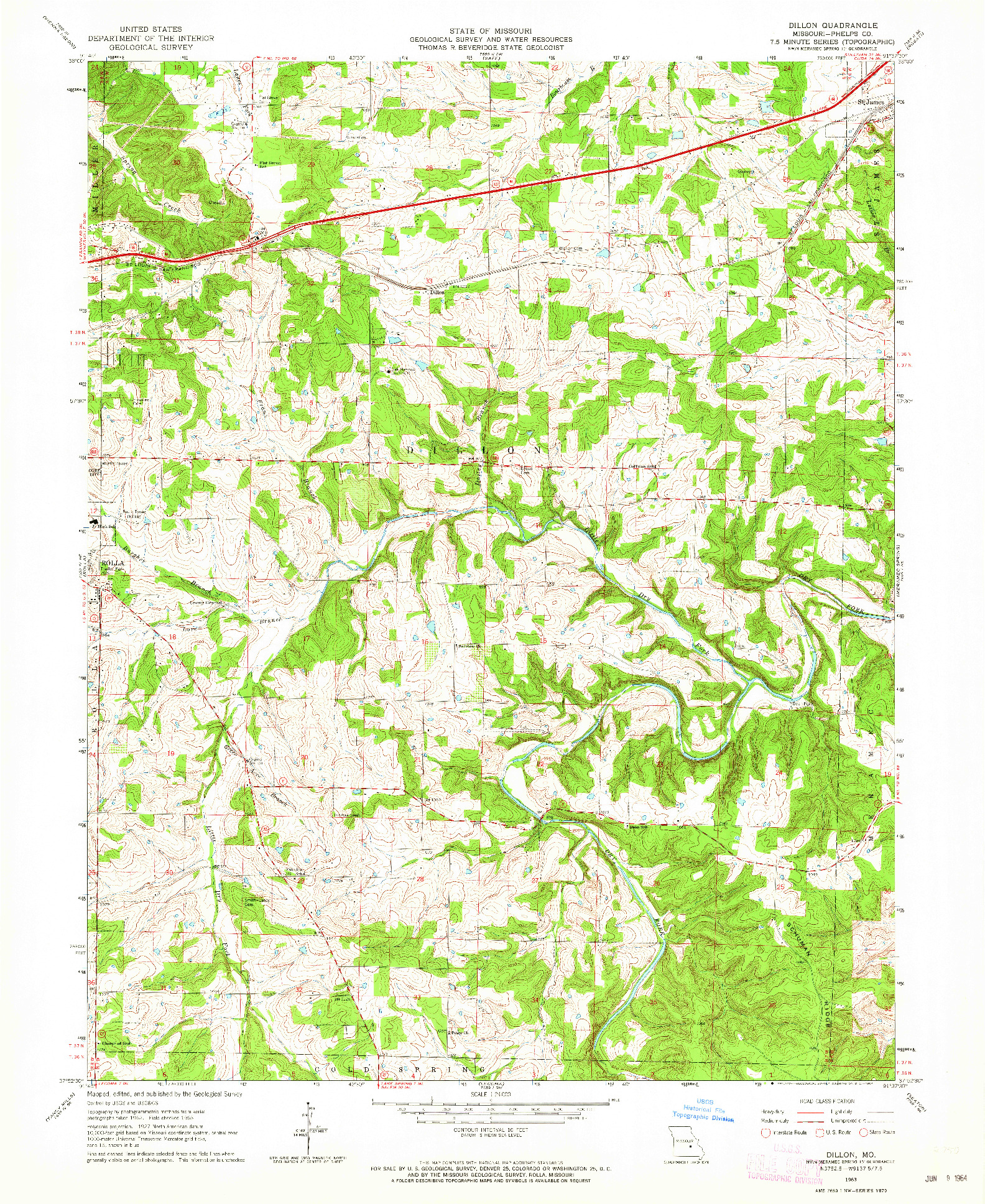 USGS 1:24000-SCALE QUADRANGLE FOR DILLON, MO 1963