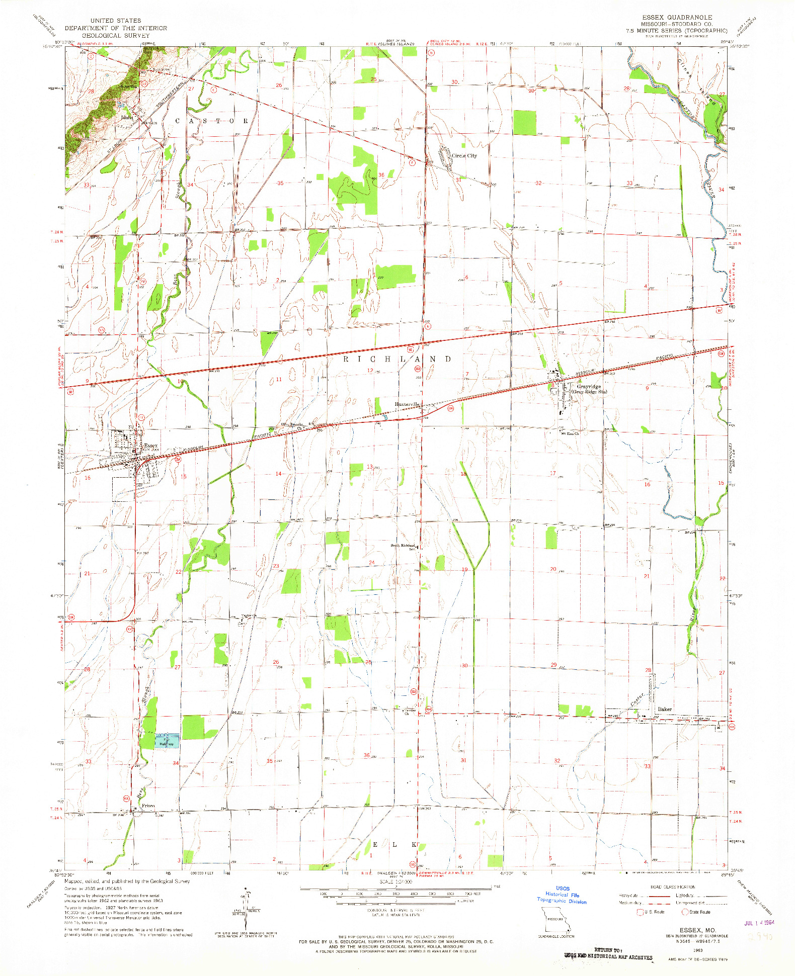 USGS 1:24000-SCALE QUADRANGLE FOR ESSEX, MO 1963