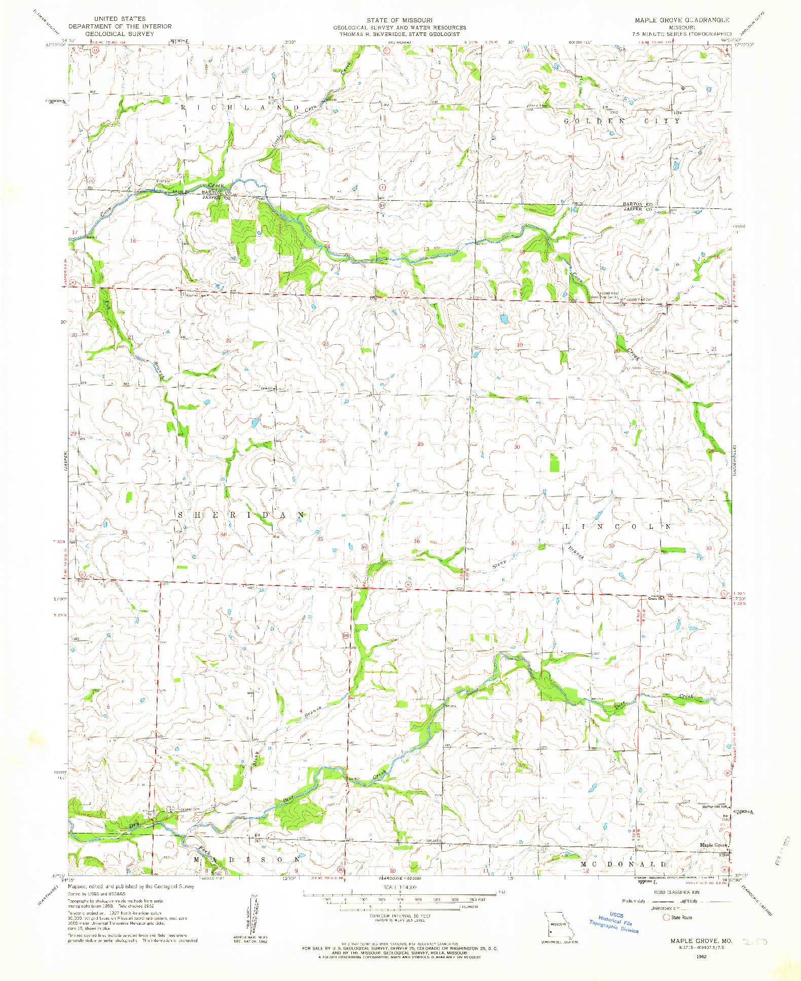 USGS 1:24000-SCALE QUADRANGLE FOR MAPLE GROVE, MO 1962