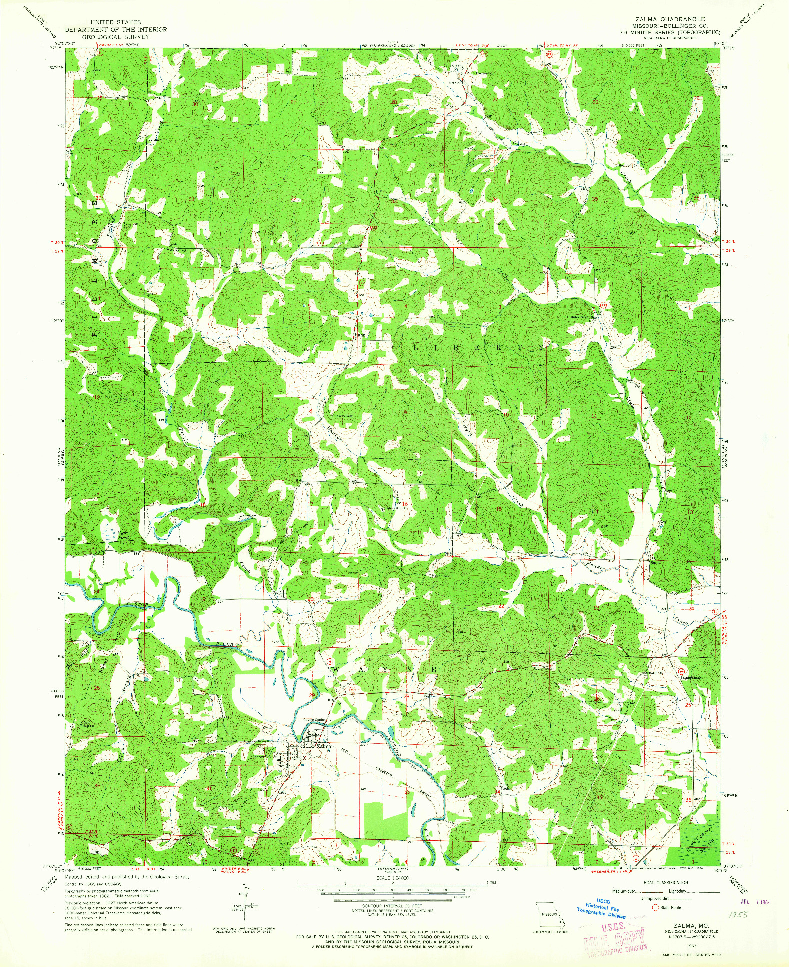 USGS 1:24000-SCALE QUADRANGLE FOR ZALMA, MO 1963