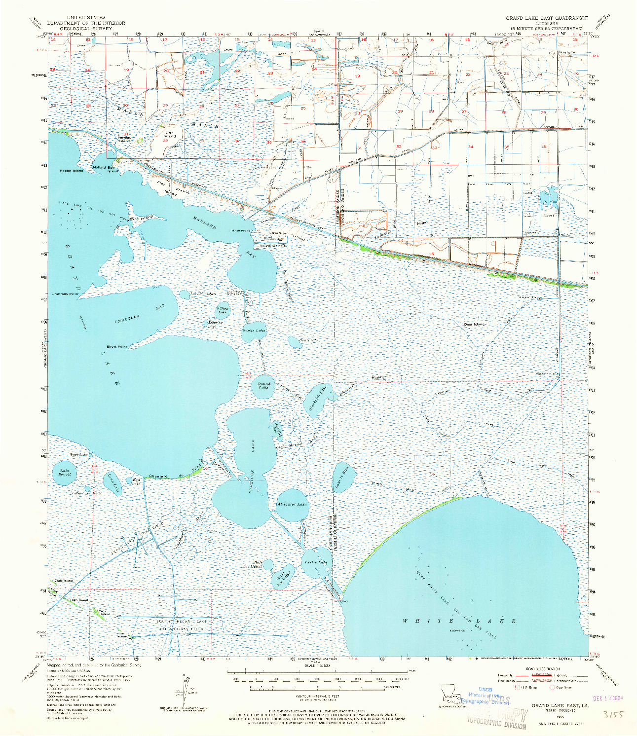 USGS 1:62500-SCALE QUADRANGLE FOR GRAND LAKE EAST, LA 1955