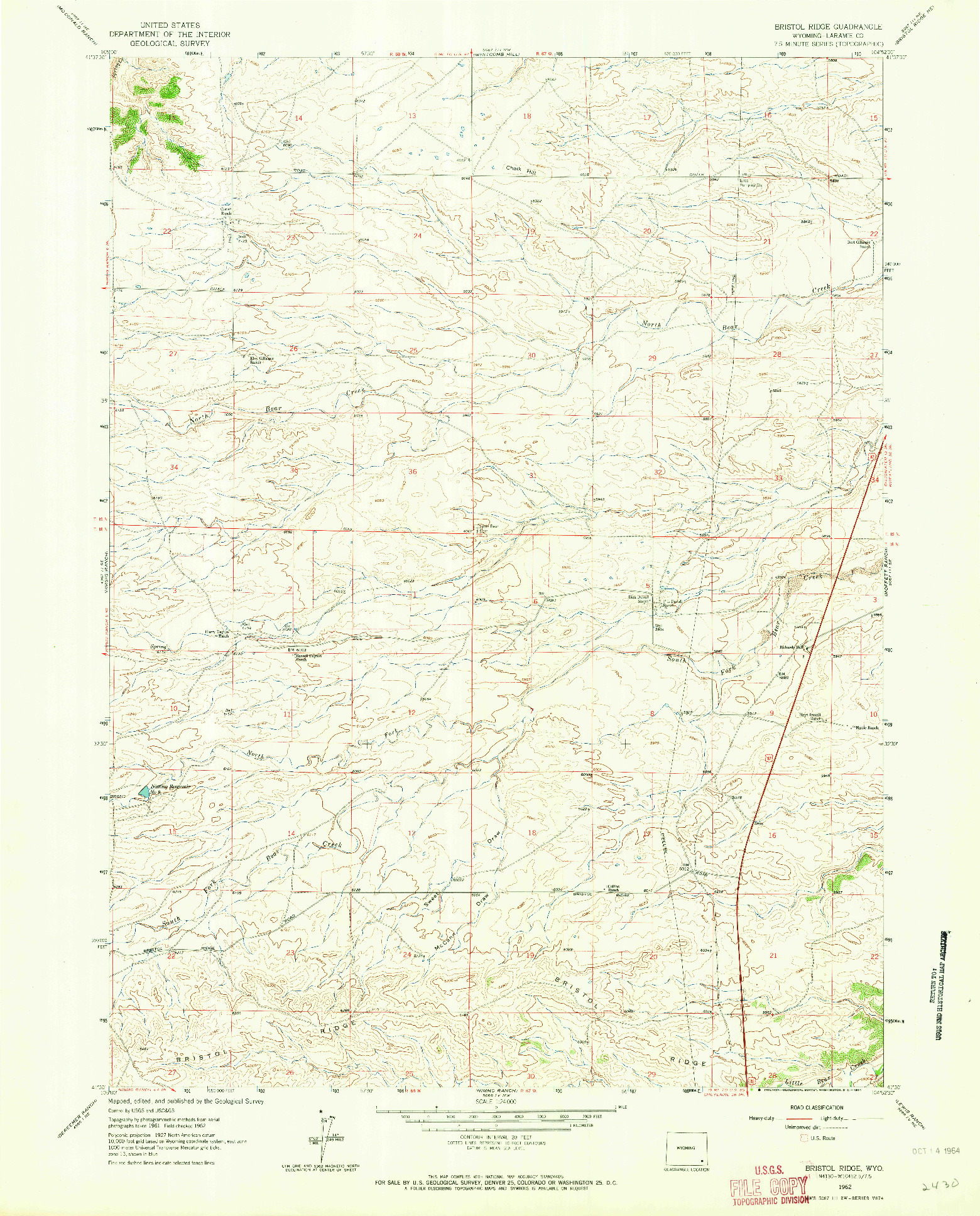 USGS 1:24000-SCALE QUADRANGLE FOR BRISTOL RIDGE, WY 1962