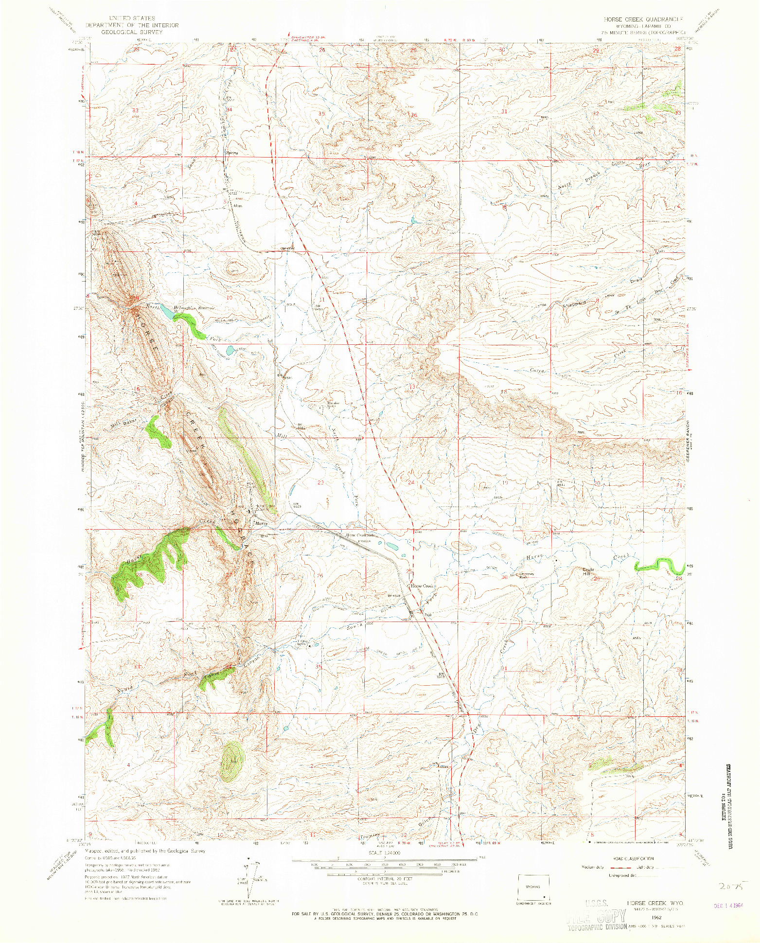 USGS 1:24000-SCALE QUADRANGLE FOR HORSE CREEK, WY 1962
