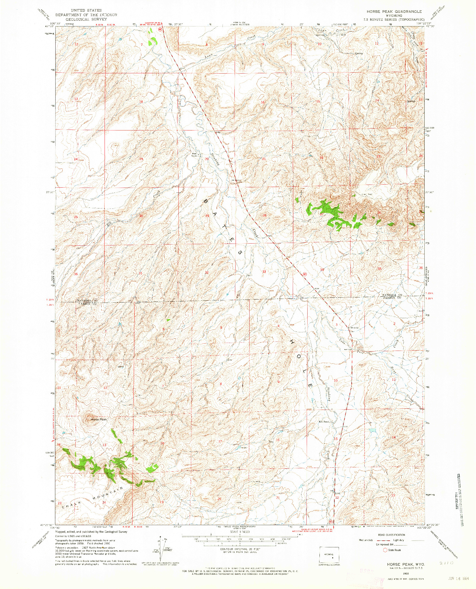 USGS 1:24000-SCALE QUADRANGLE FOR HORSE PEAK, WY 1960