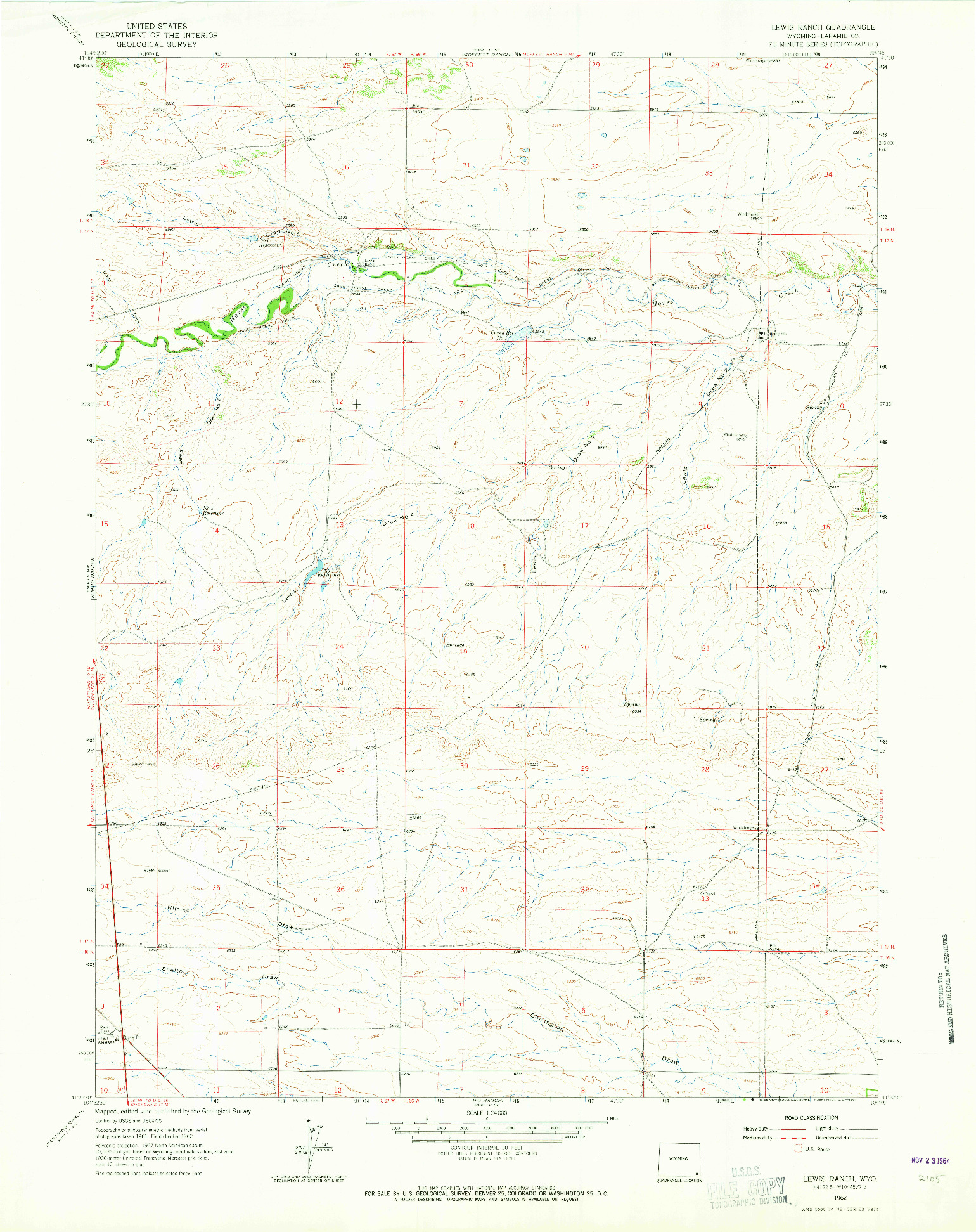USGS 1:24000-SCALE QUADRANGLE FOR LEWIS RANCH, WY 1962