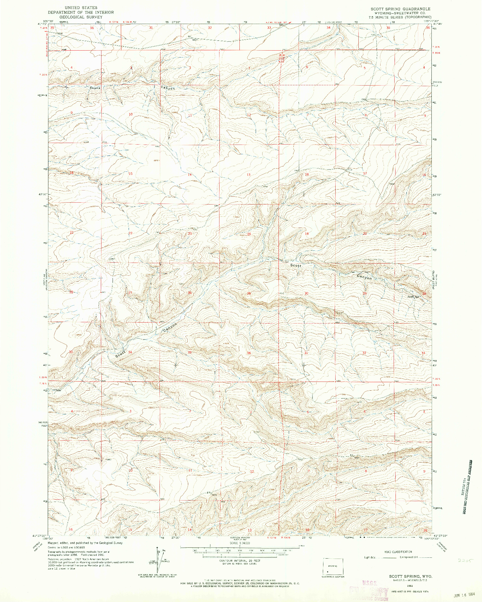 USGS 1:24000-SCALE QUADRANGLE FOR SCOTT SPRING, WY 1961