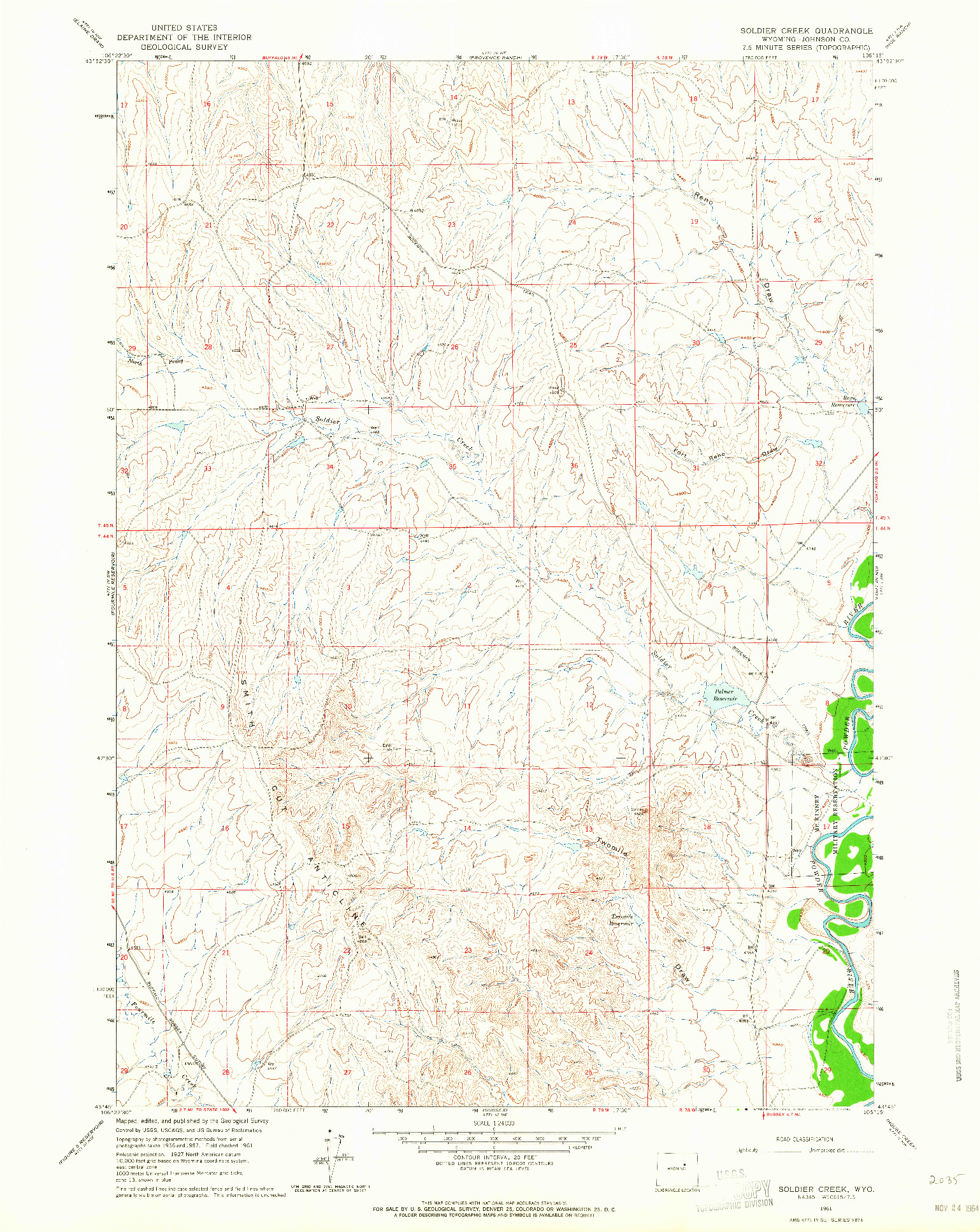 USGS 1:24000-SCALE QUADRANGLE FOR SOLDIER CREEK, WY 1961